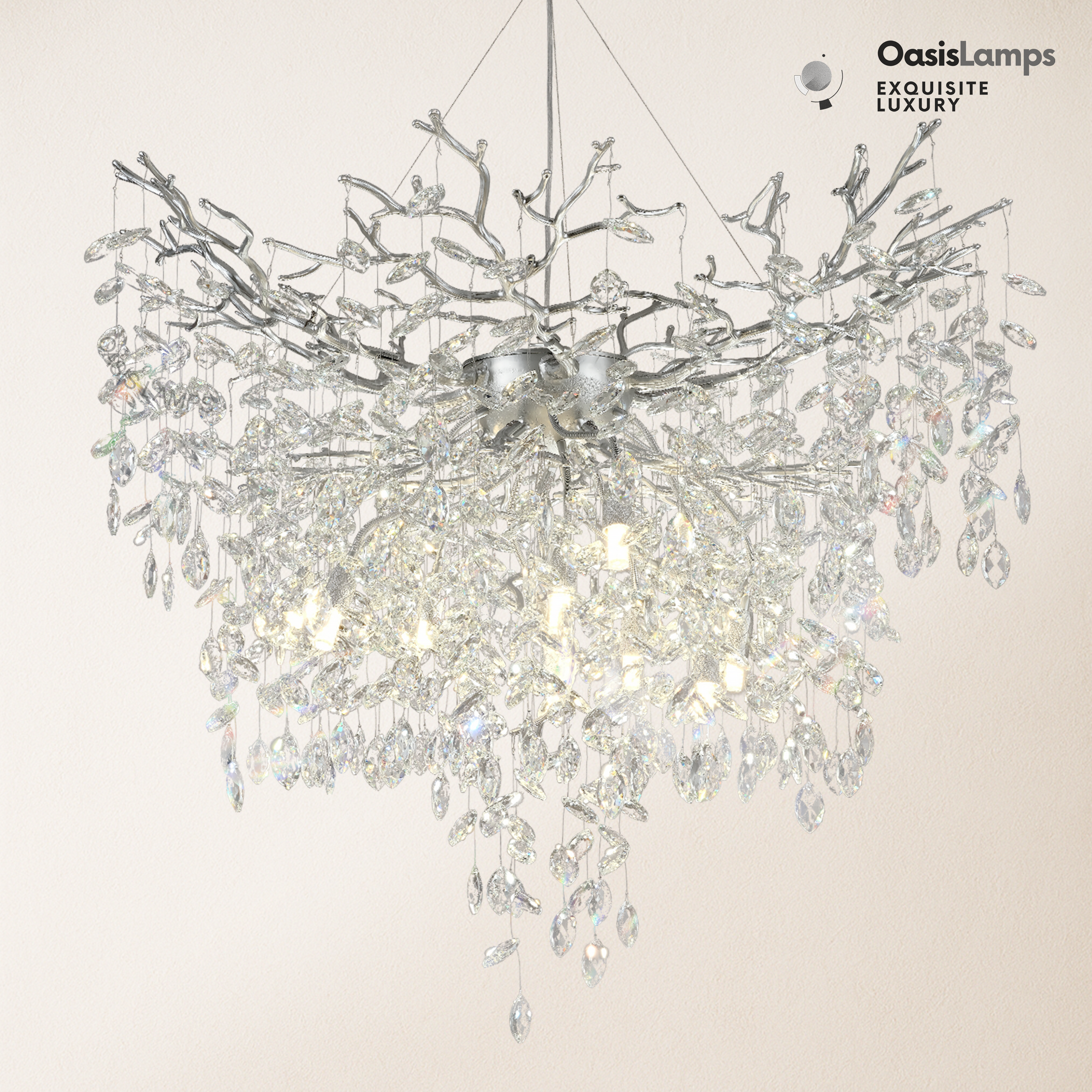 Frostleaf Grand Cascade Branches Chandelier 21'' 24" 32" 40"D#finish_silver,size_40"