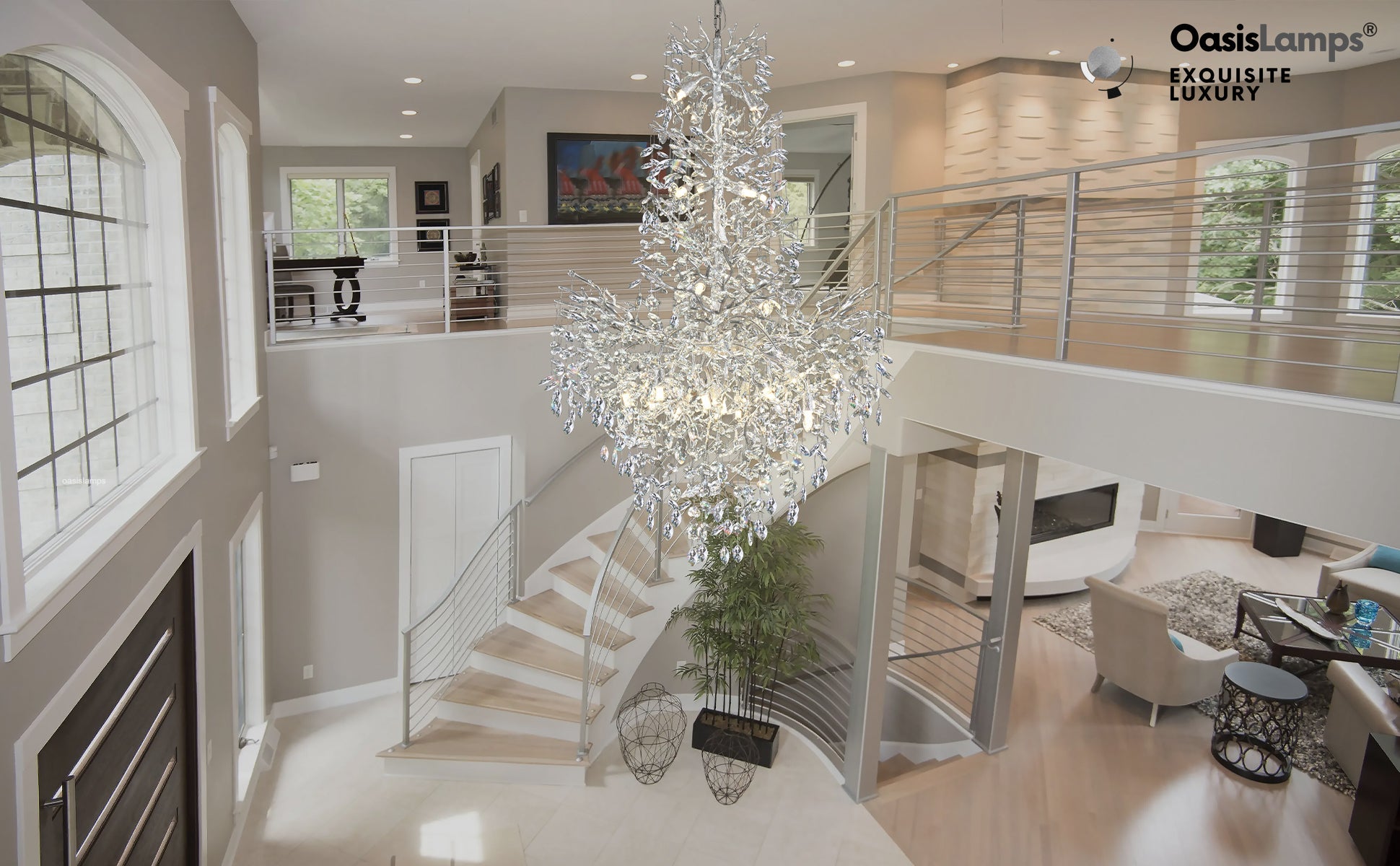 Frostleaf Cascade Grand Staircase Chandelier 61" 65"#Color_silver