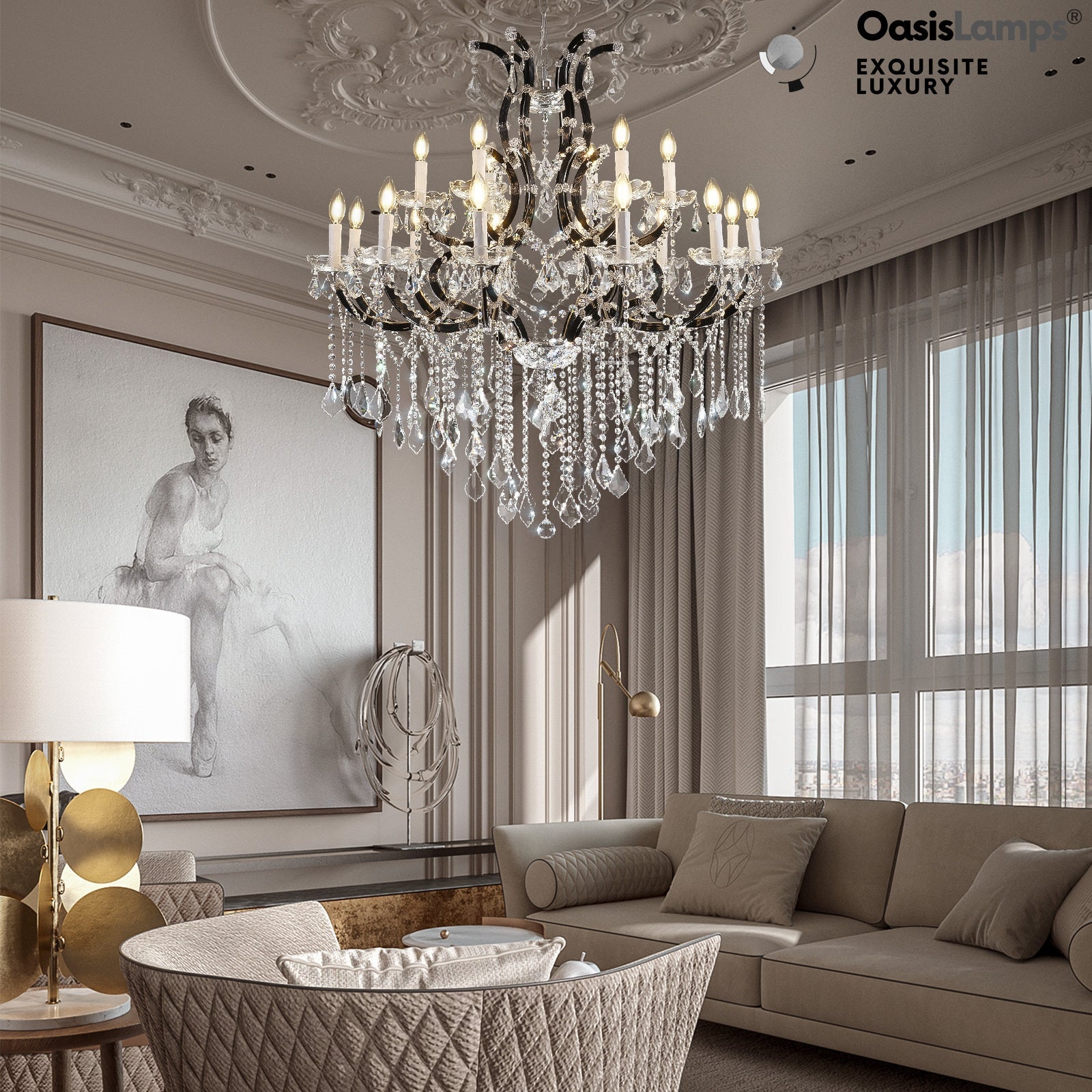 Crystal Candle Classical Chandelier 18" 40" 48"D#Size_40"