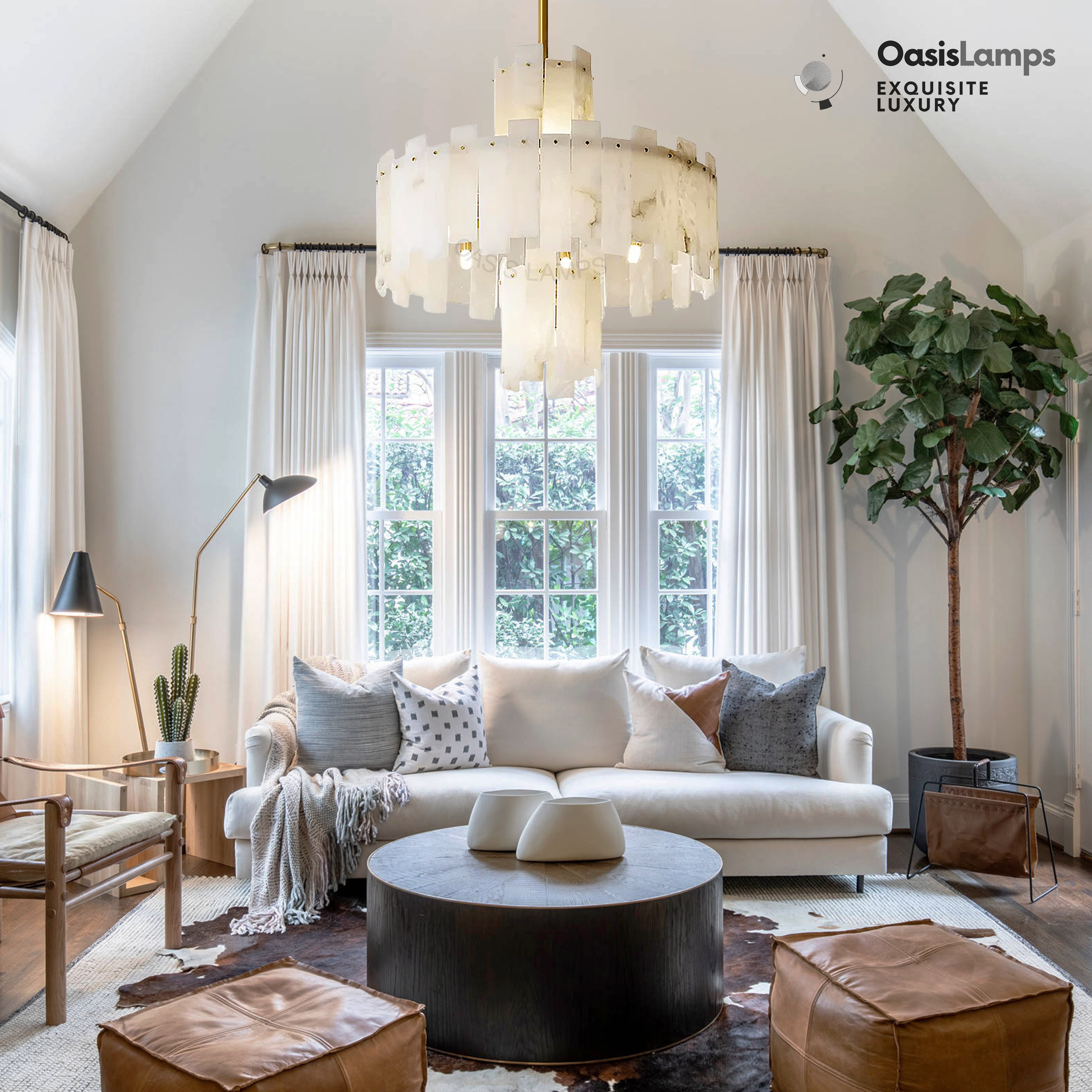 Janina Regina White Alabaster Flake Chandelier