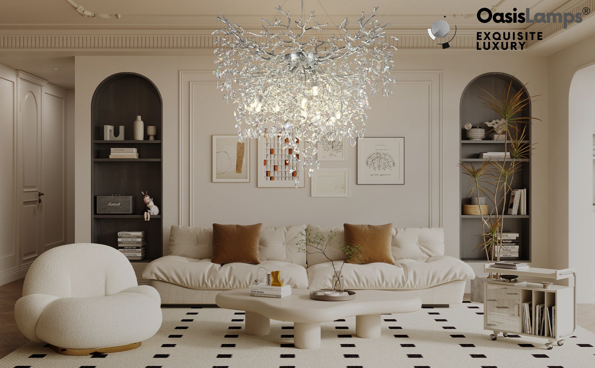 Frostleaf Grand Cascade Branches Chandelier 21'' 24" 32" 40"D#finish_silver,size_40"