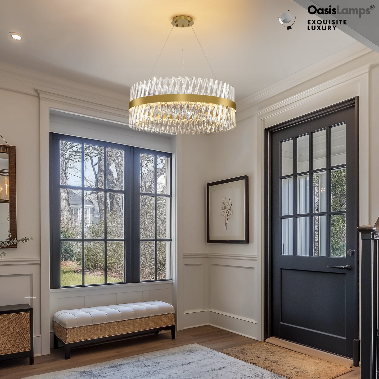 Vetro Prism Crystal Round Chandelier 23.6" 31.5" 40"D#Color_Brass,size_31.5"D