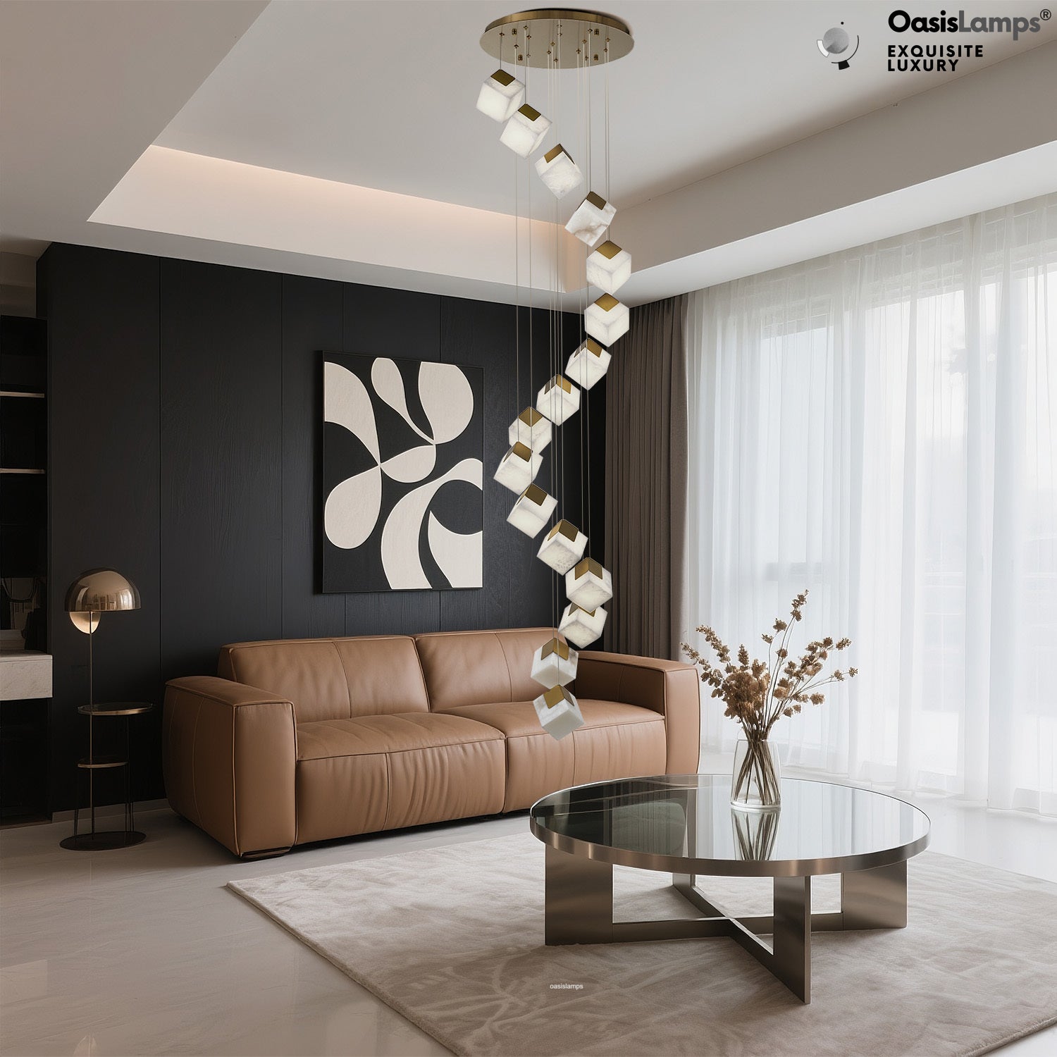 Dave Alabaster High Ceiling Staircase Chandelier 20'' 24''D#size_16-lights