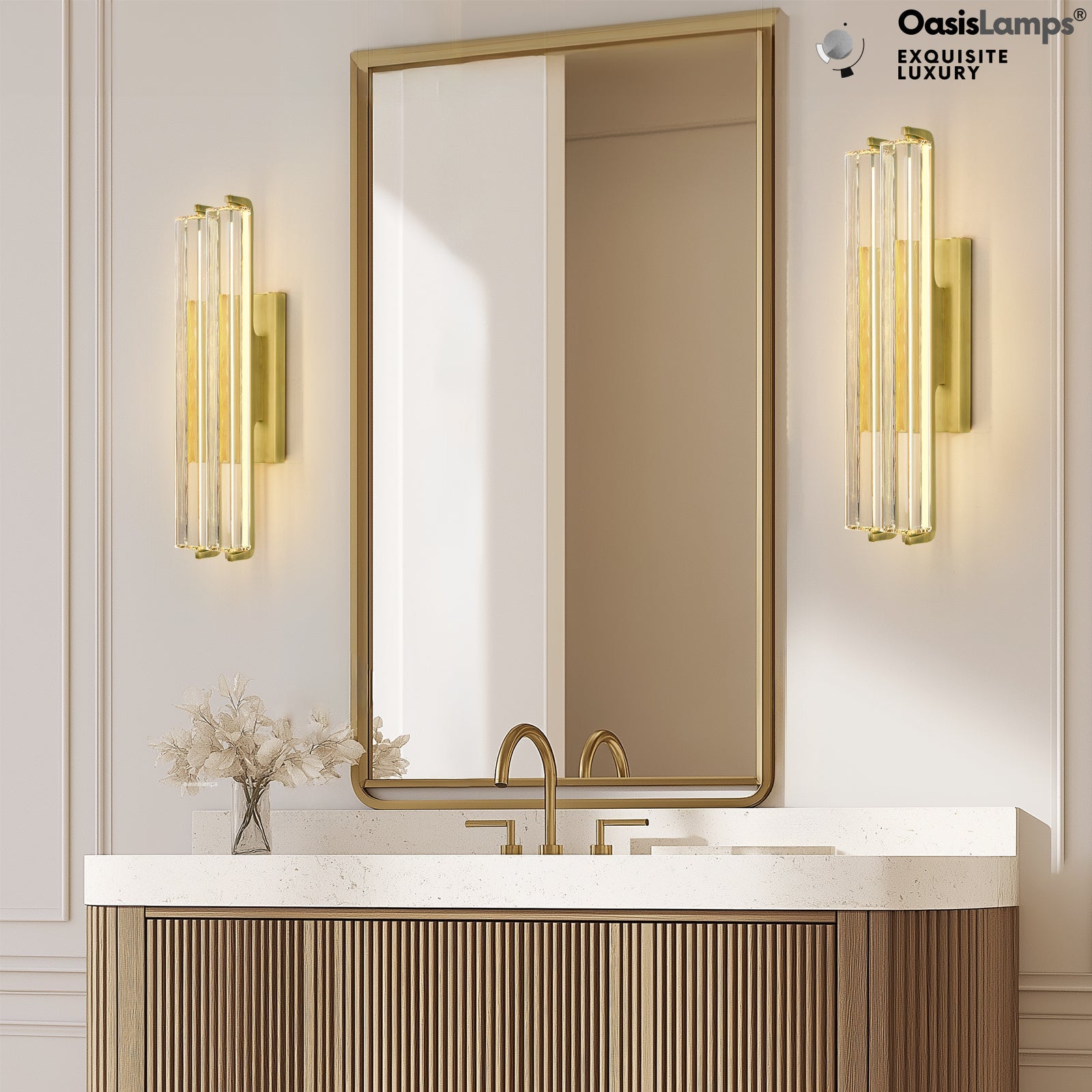 Clara Glow Crystal Wall Sconce 19"#color_brass,style_double crystal