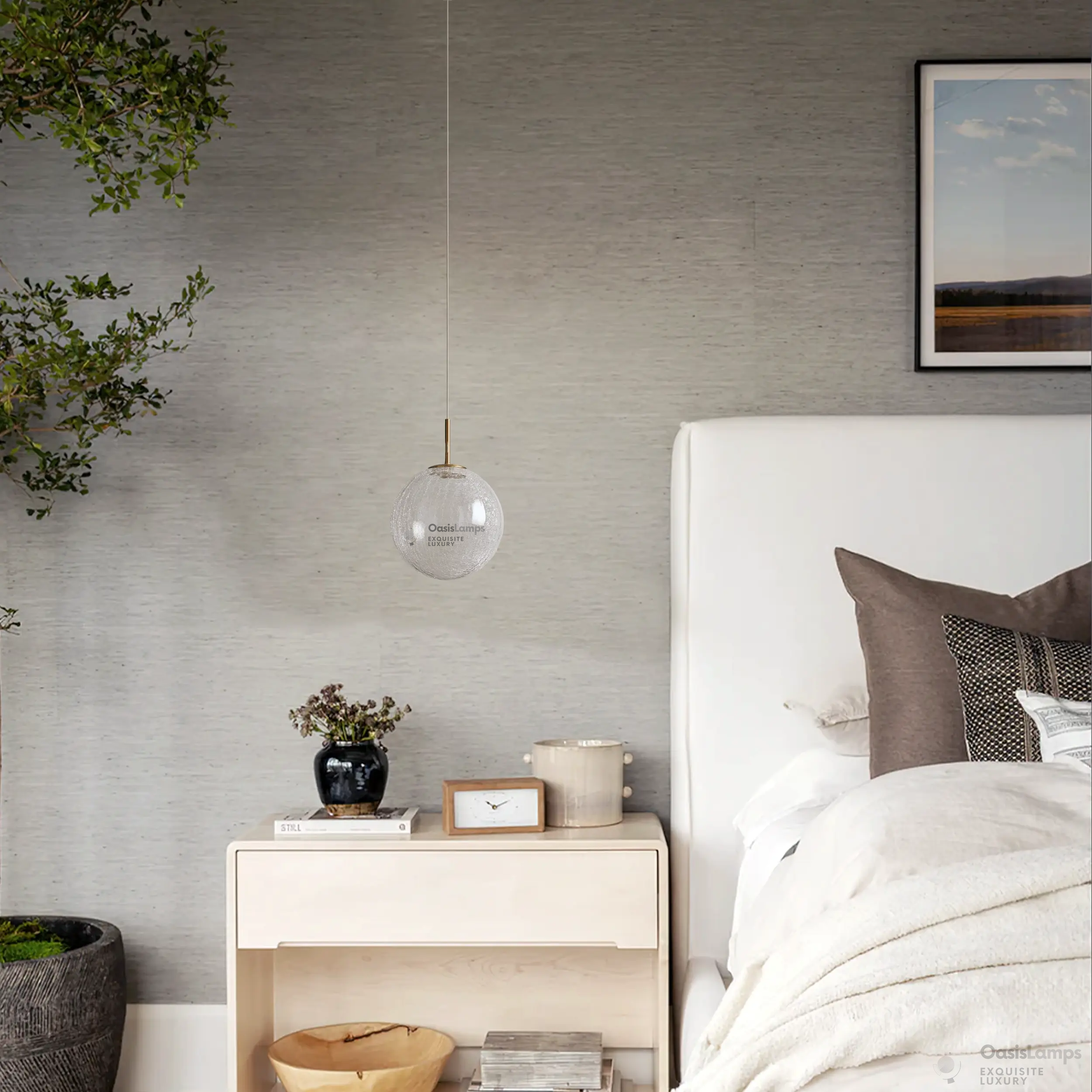 Casen Ablown Crackle Glass Globe Pendant 10''D