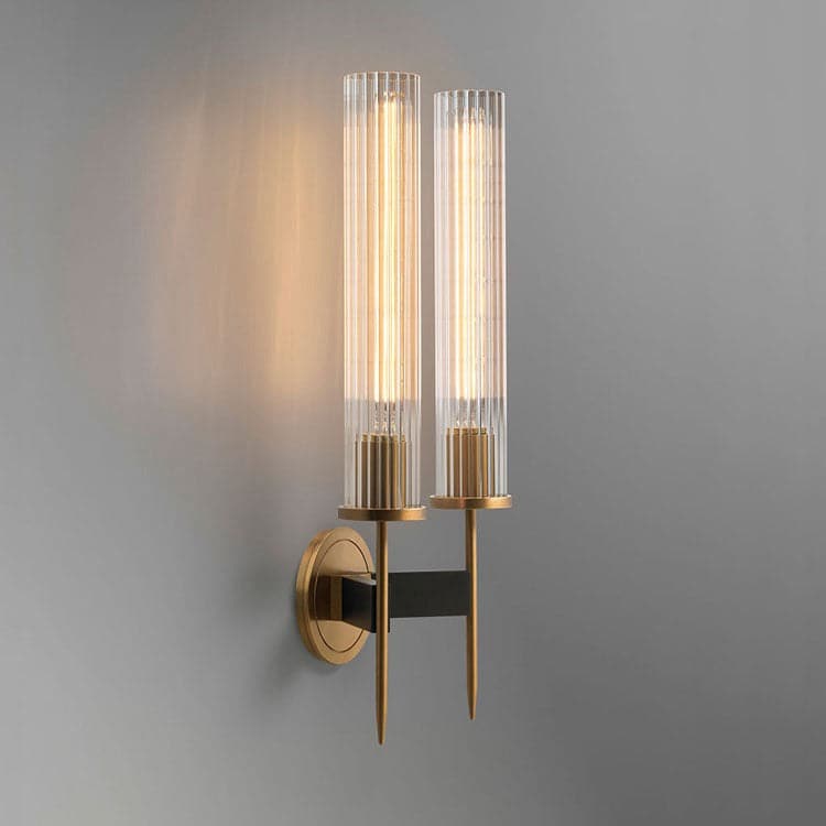 Clean Lines Cylinders Of Ribbed Glass Double Head candlestick  Wall Sconce