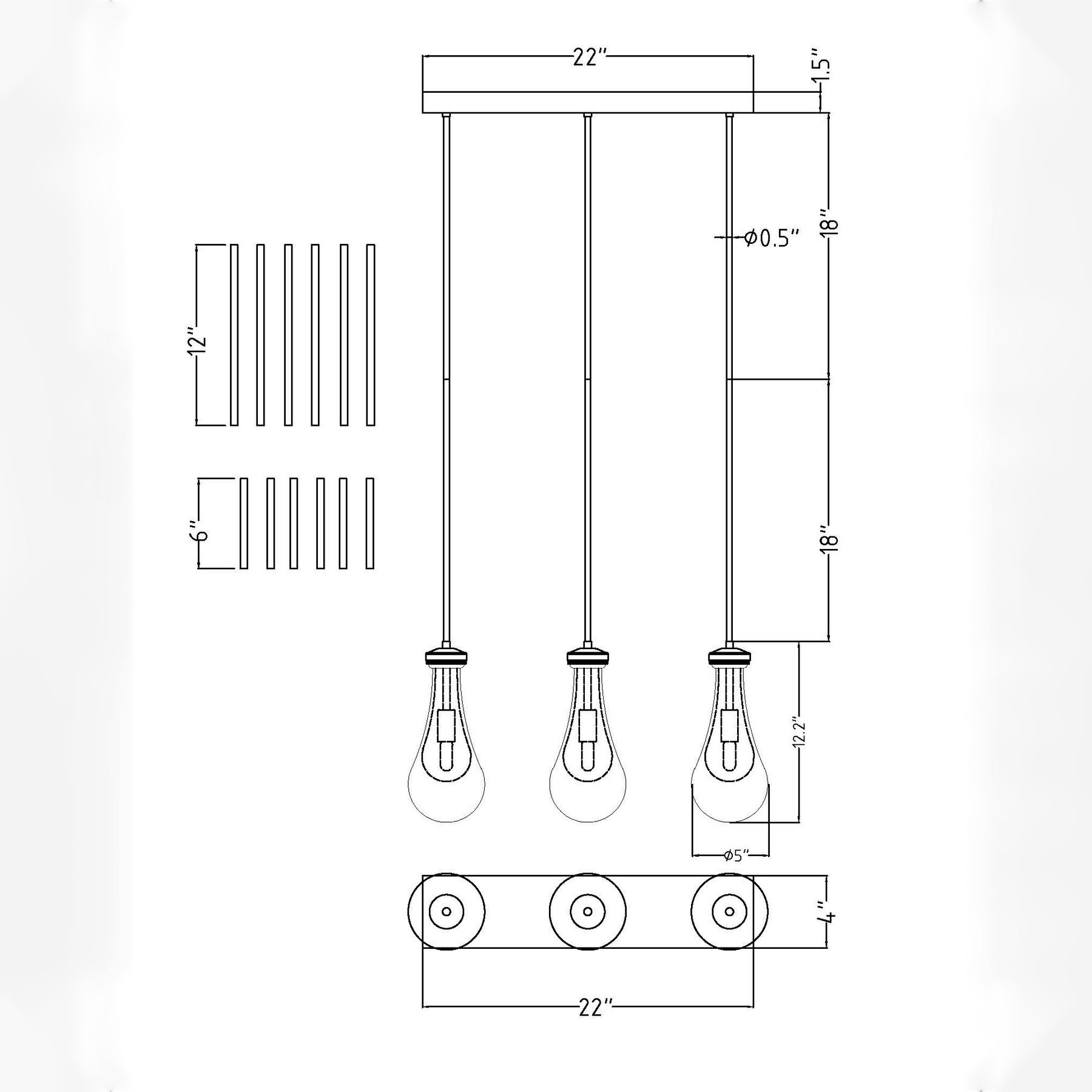 Raindrop Linear Chandelier 3 LIGHTS L 22"