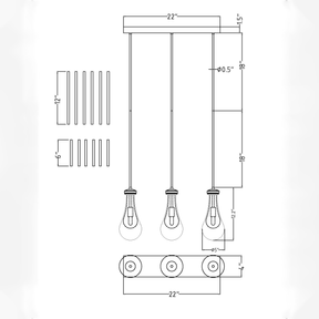 Raindrop Linear Chandelier 3 LIGHTS L 22"