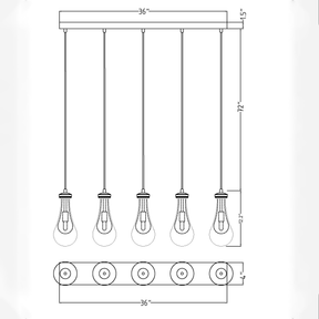 Raindrop Linear Chandelier 5 LIGHTS L 36"