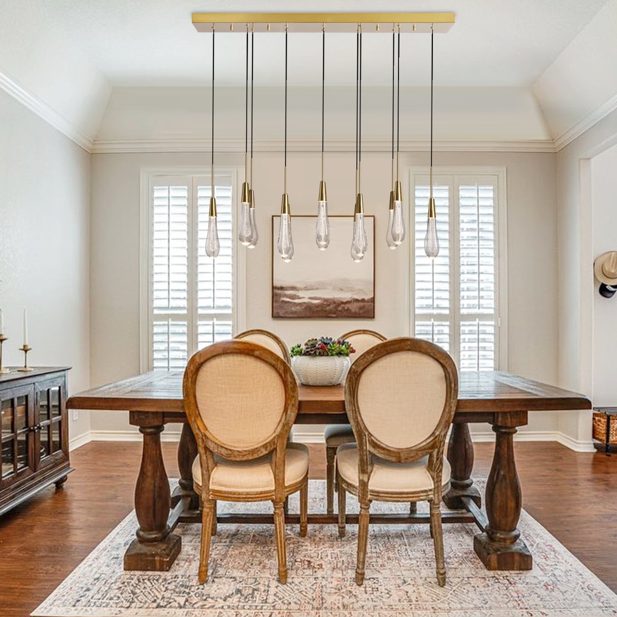 Elara Solitaires Linear Crystal Chandelier 37'' 50'' 70'' 87" 120"W#color_brass,size_37"-12 lights