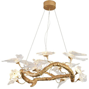 Bird Glass Tree Branch Circle Round Chandelier