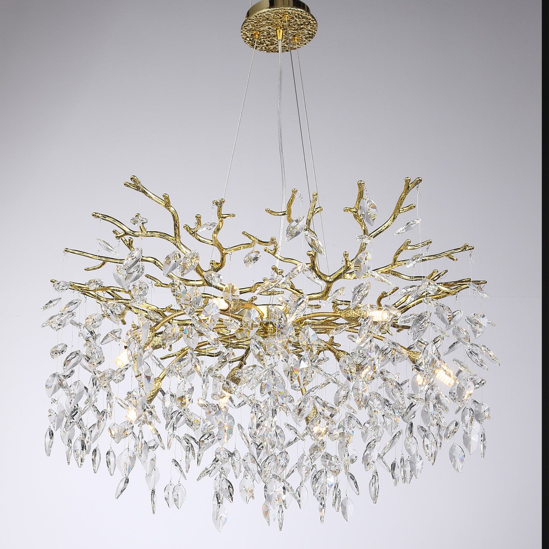 Salome Round Gold Clear Crystal Branch Chandelier For Living Room