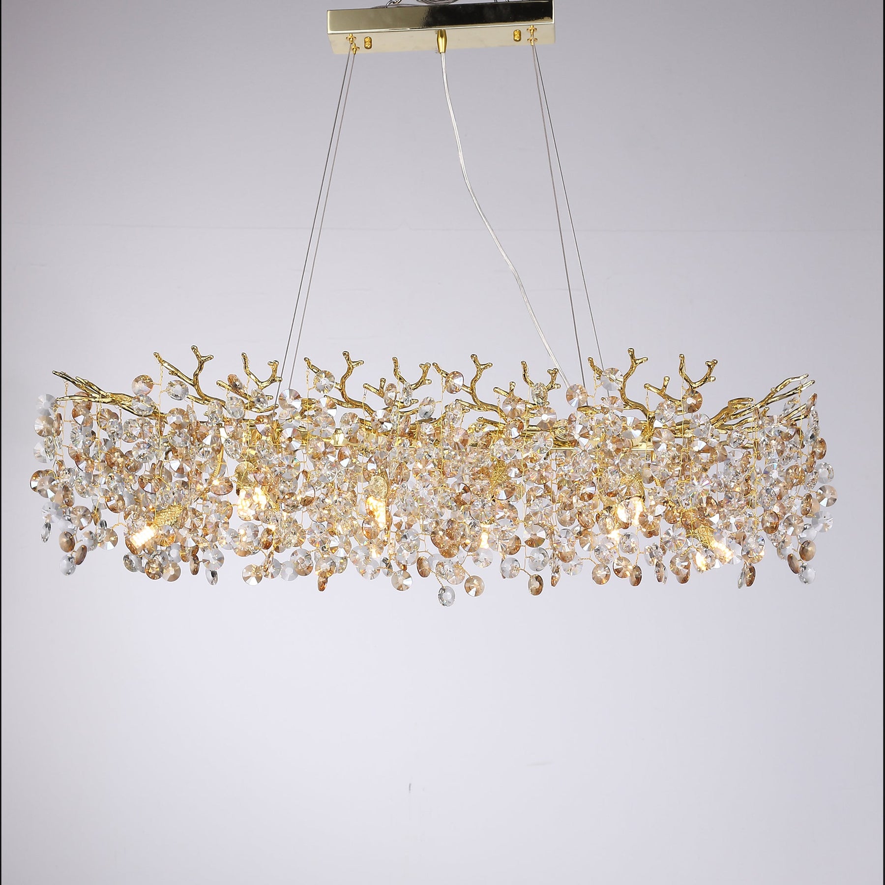 Circe Crystal Round Gold Branch Chandelier, Luxury Chandelier Living Room