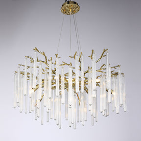 Clea Round Gold Clear Crystal Tube Branch Chandelier For Living Room