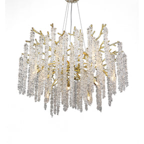 Gold Coin Crystal Round Branch Chandelier For Living Room