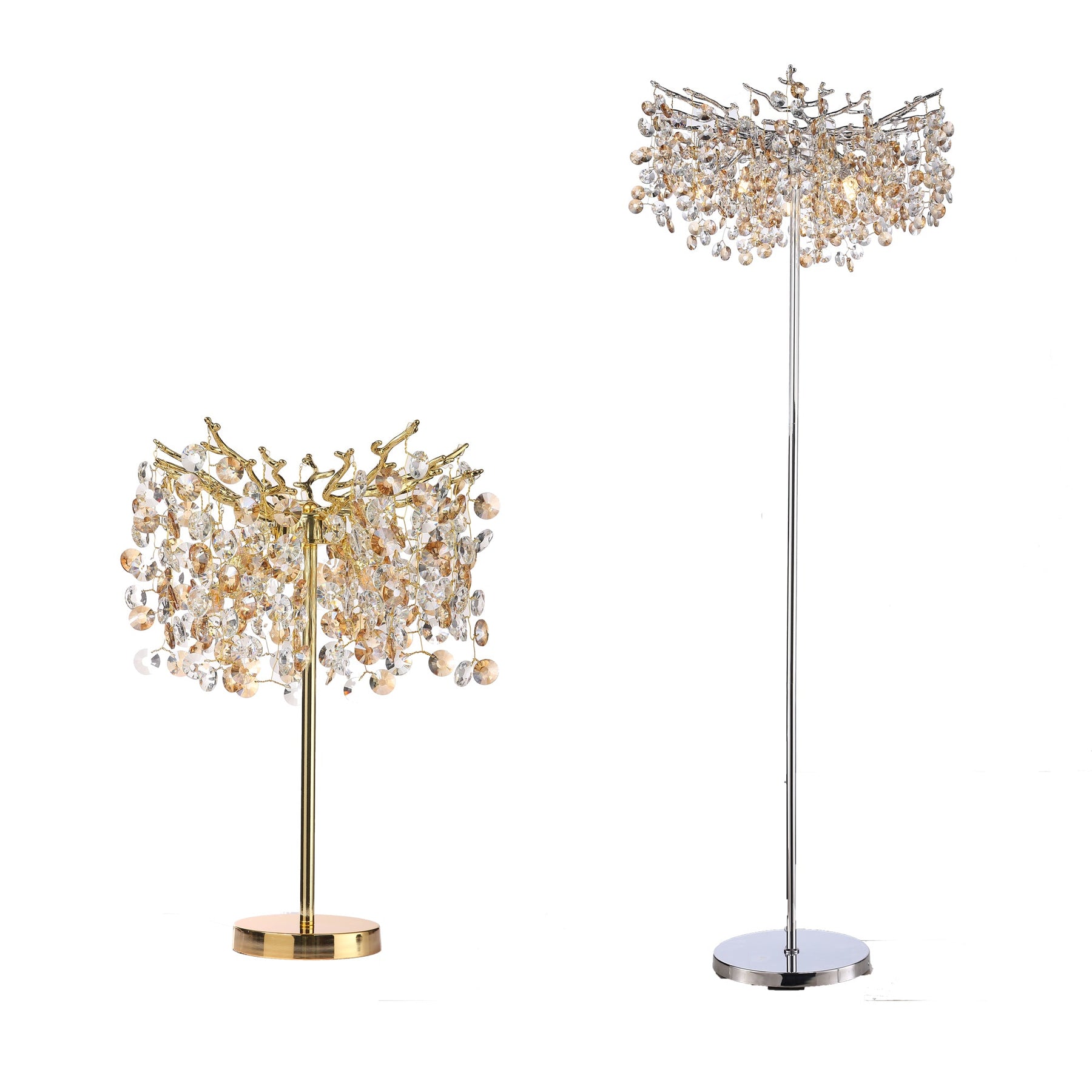 Circe Clear Crystal Floor Standing Lamp For Bedroom, Gold Floor Lamp