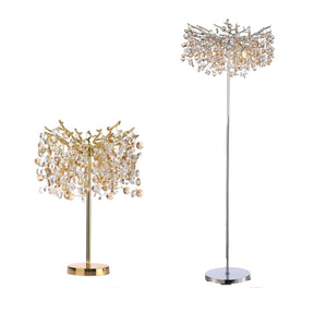 Circe Clear Crystal Floor Standing Lamp For Bedroom, Gold Floor Lamp