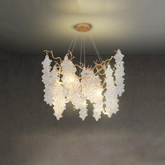 Lage Leaves Modern Maple Leaf Branch Crystal Brass Chandelier 31"