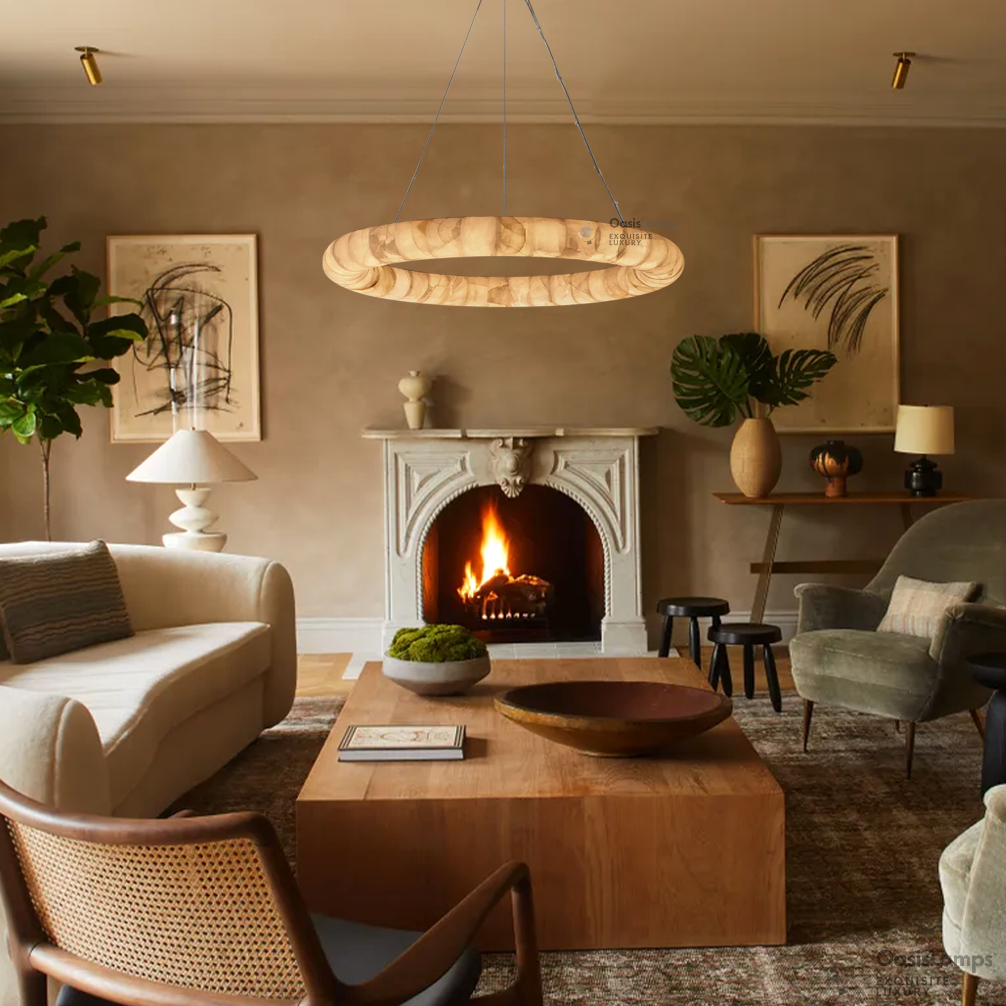 Alabaster Lisse Round Chandelier 31" 41" 61"D