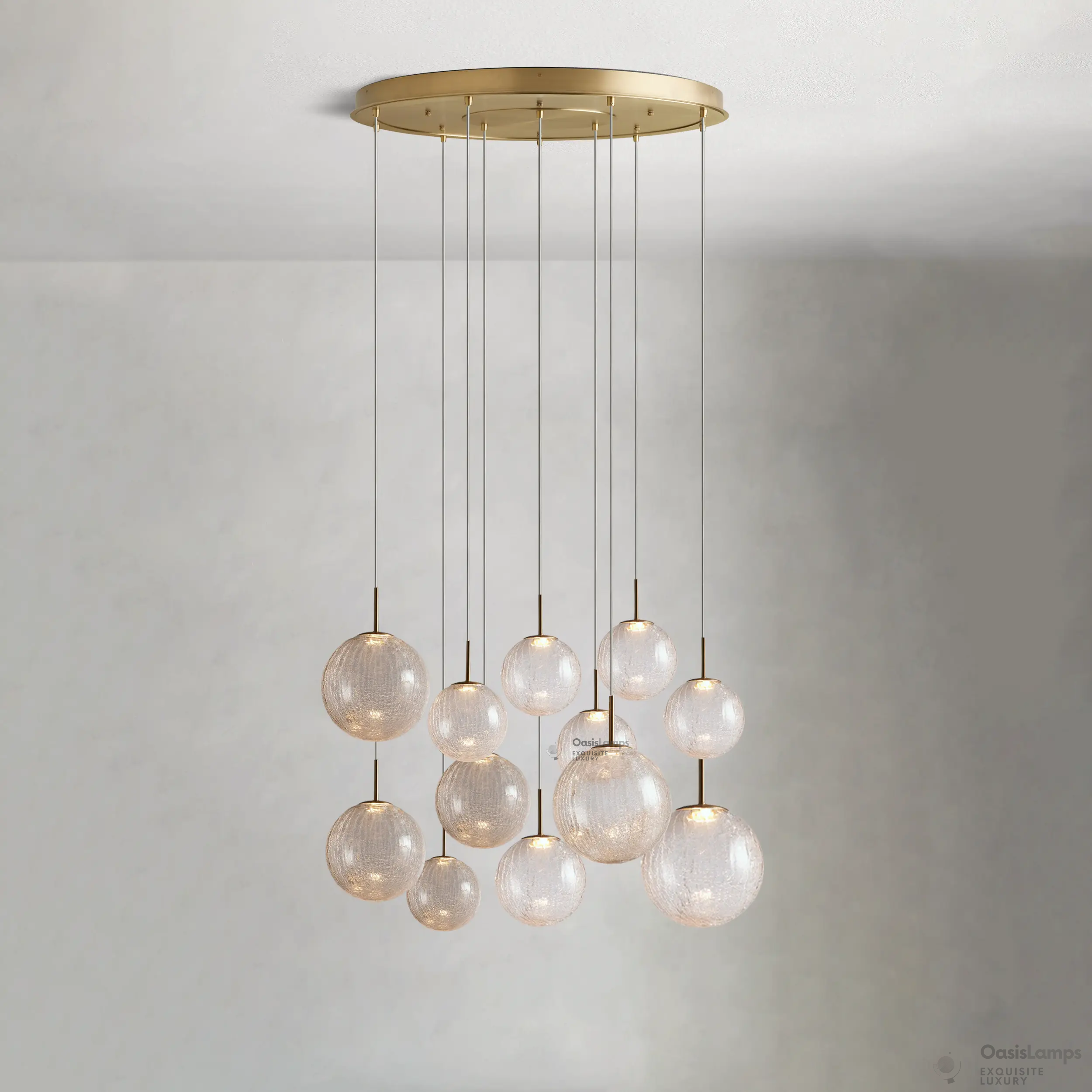 Casen Ablown Crackle Glass Globe Round Chandelier 20" 28" 34" 43"D