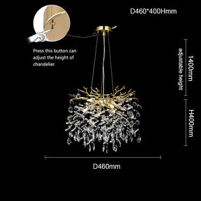 Flavia Round Gold Clear Crystal Branch Chandelier For Living Room