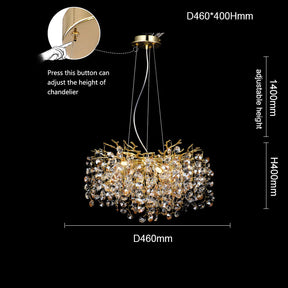 Circe Crystal Round Gold Branch Chandelier, Luxury Chandelier Living Room