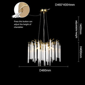 Clea Round Gold Clear Crystal Tube Branch Chandelier For Living Room