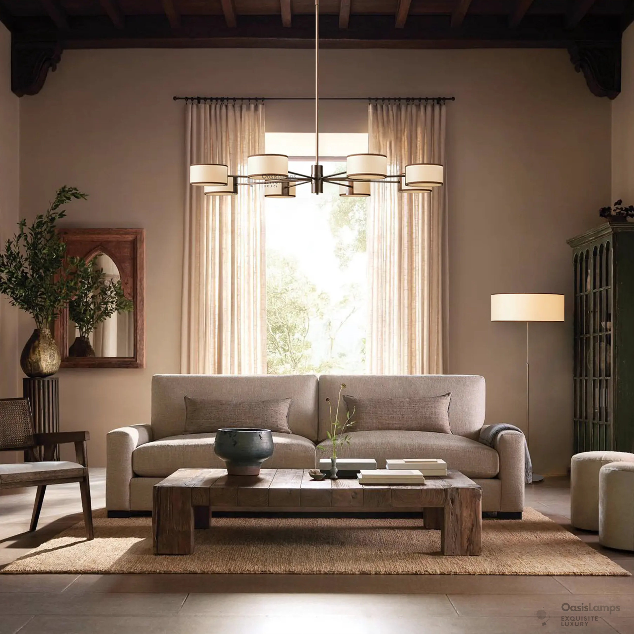 Daphne Round Linen Chandelier 48" 60"D