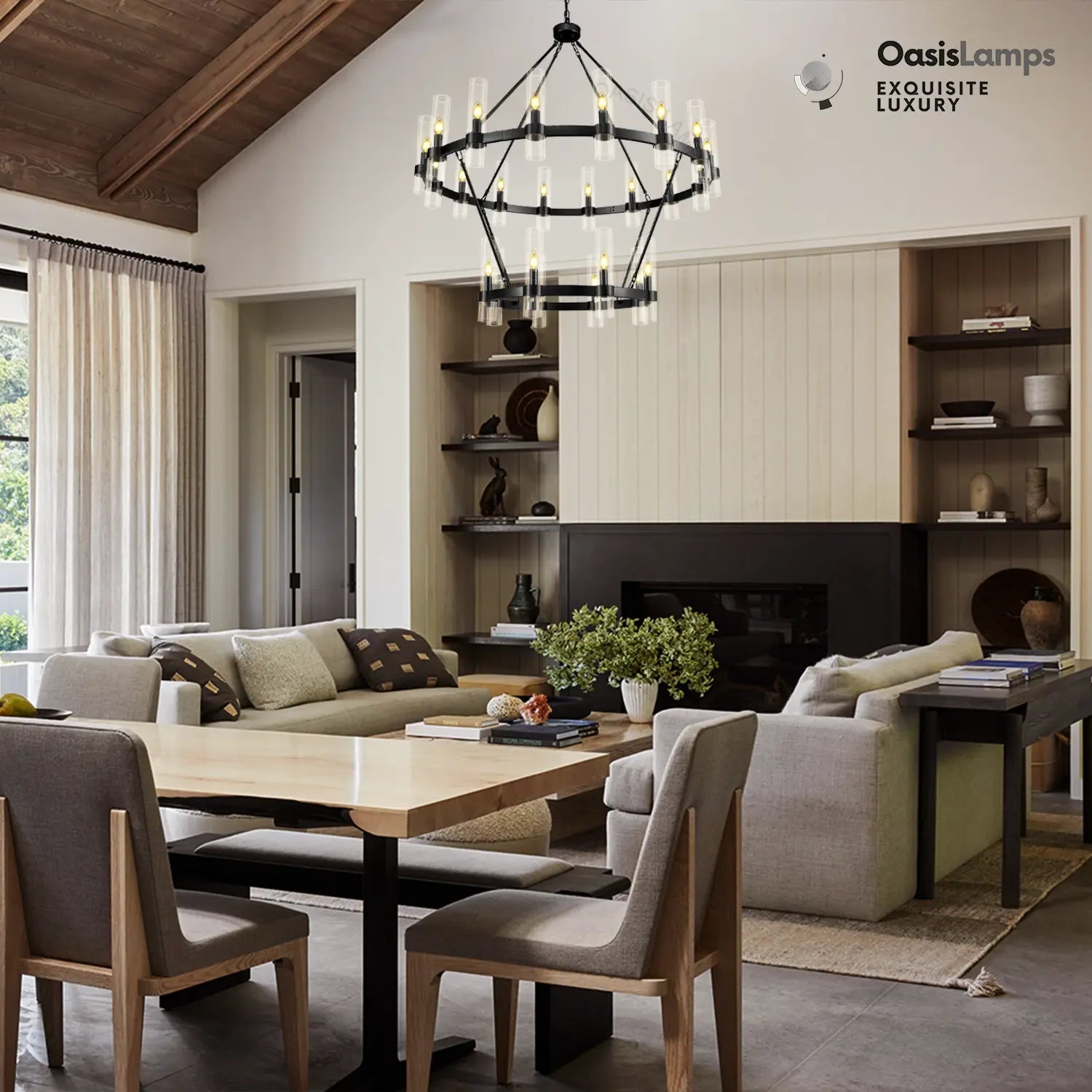 Cylora 2-Tier Glass Tube Round Chandelier 48" 60"D#finish_black,size_48"