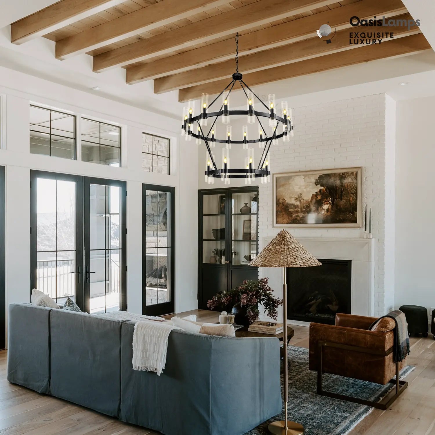 Cylora 2-Tier Glass Tube Round Chandelier 48" 60"D#finish_black,size_48"