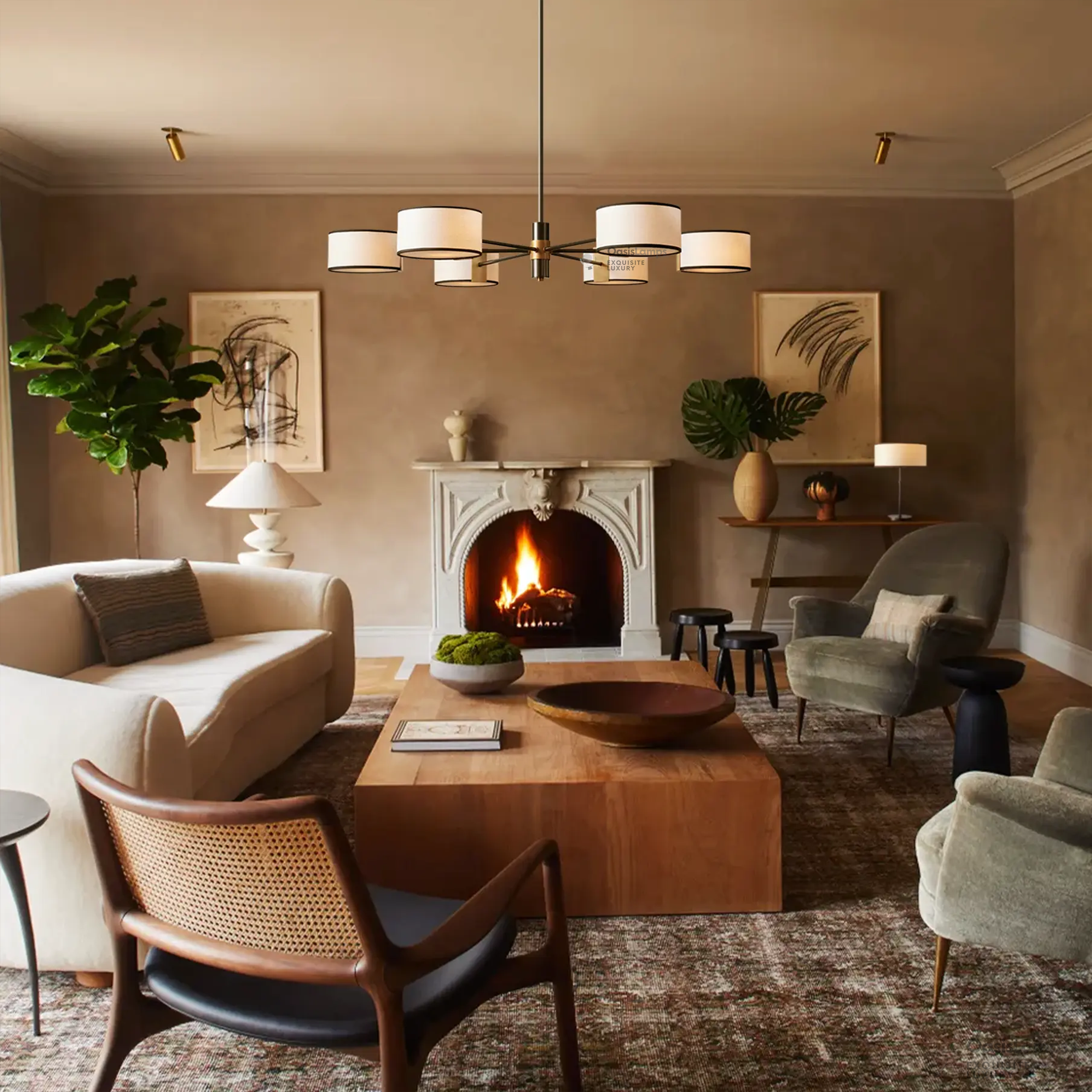 Daphne Round Linen Chandelier 48" 60"D