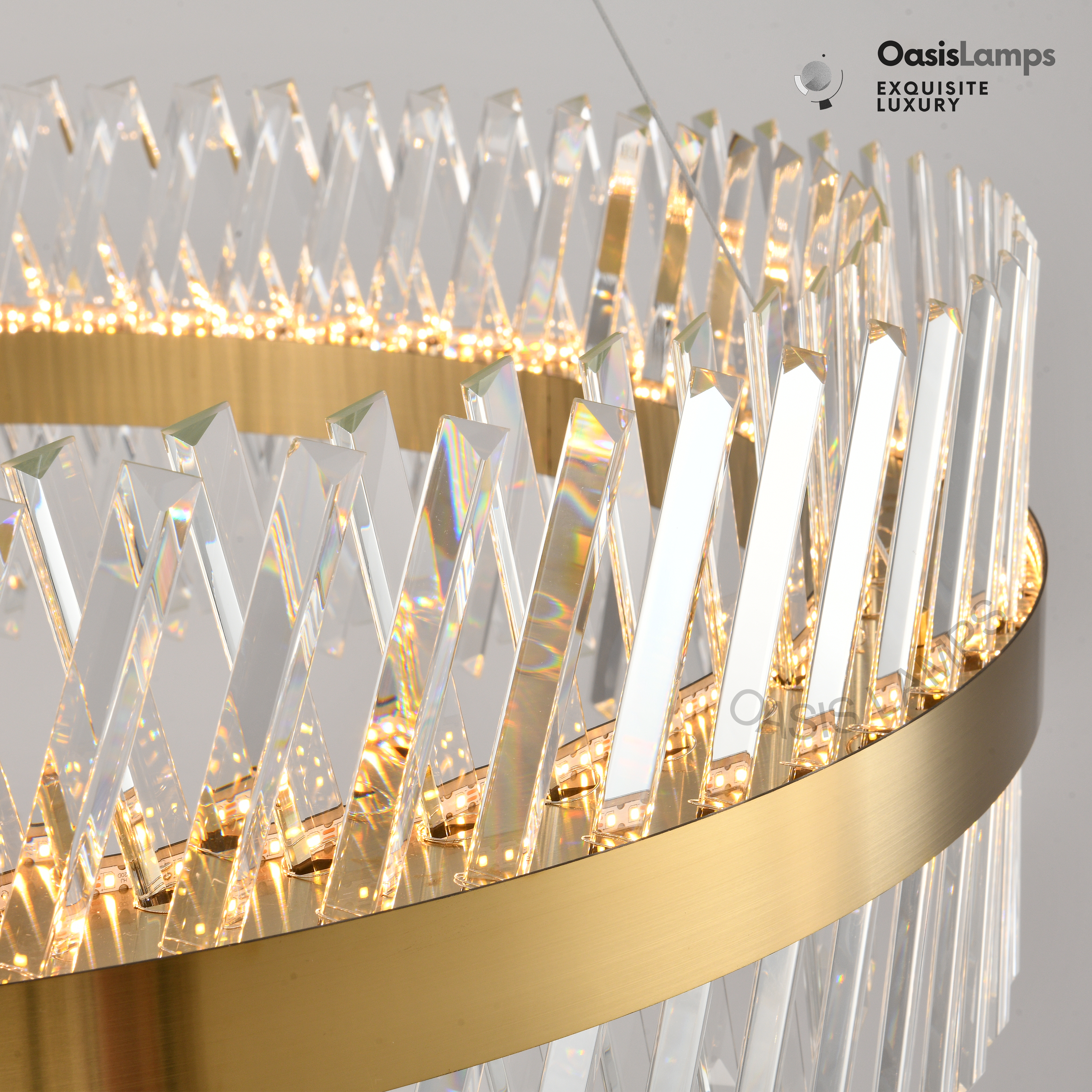 Vetro Prism Crystal Round Chandelier 23.6" 31.5" 40"D#Color_Brass