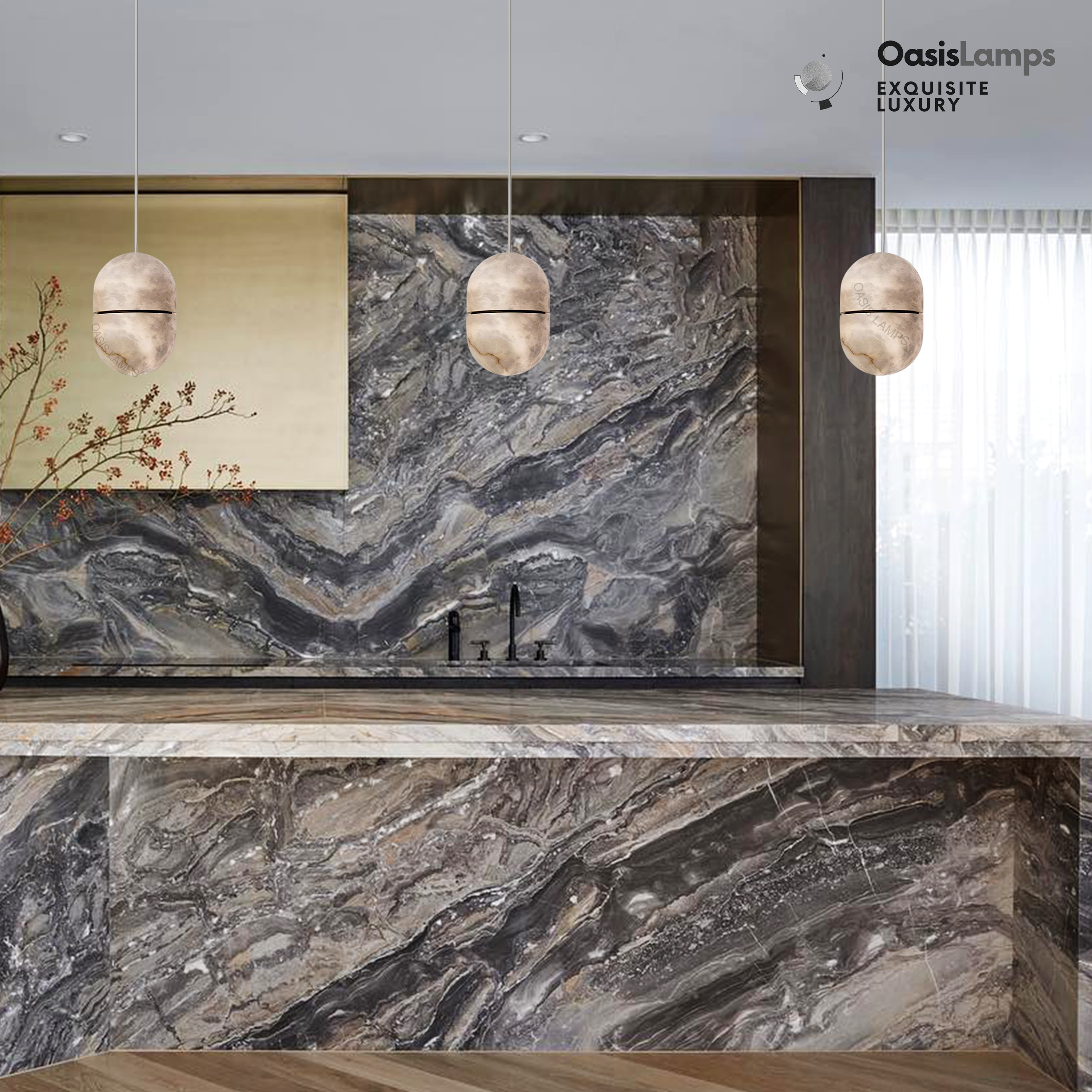 Hecate Alabaster Oval Large Art Pendant Light