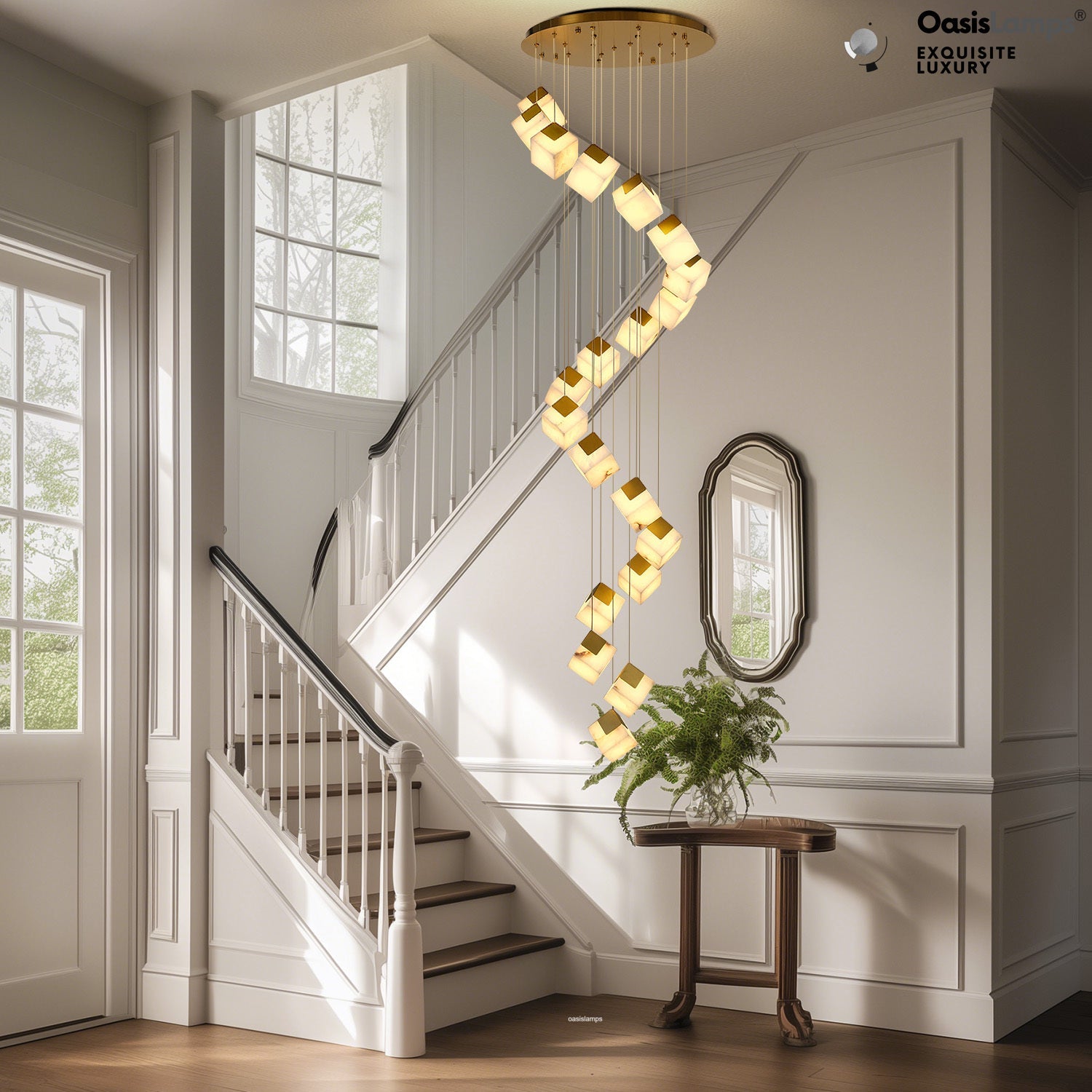 Dave Alabaster High Ceiling Staircase Chandelier 20'' 24''D#size_20-lights