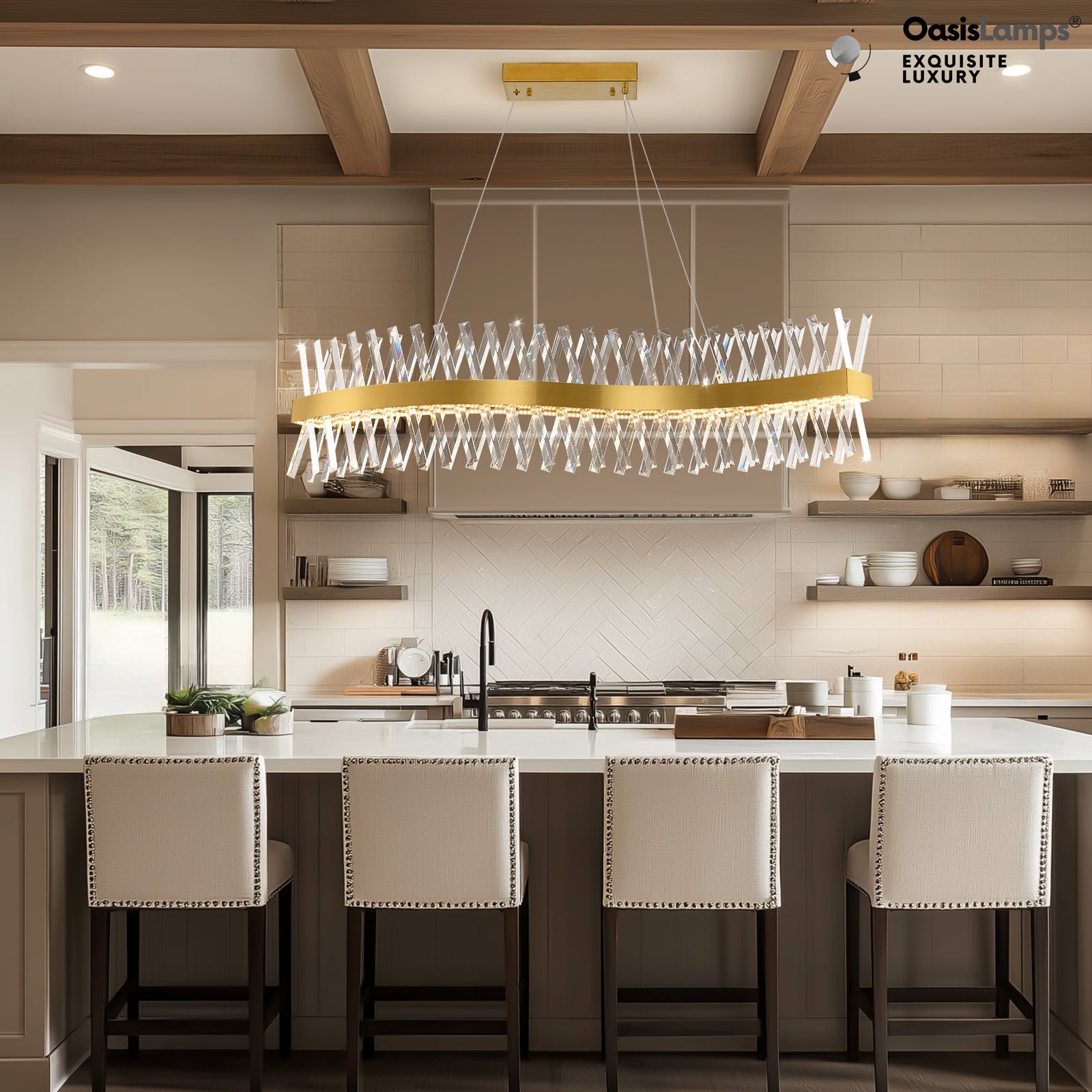 Vetro Prism Crystal Rectangular Chandelier 40" 47"L#Color_Brass,size_47"L