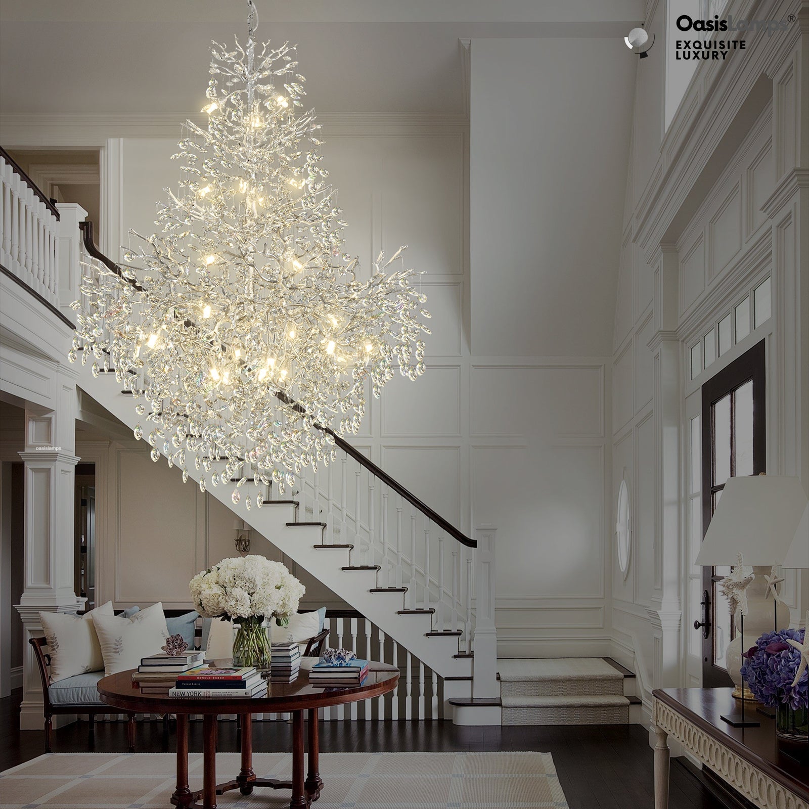 Frostleaf Cascade Grand Staircase Chandelier 61" 65"#Color_silver,Size_H65"