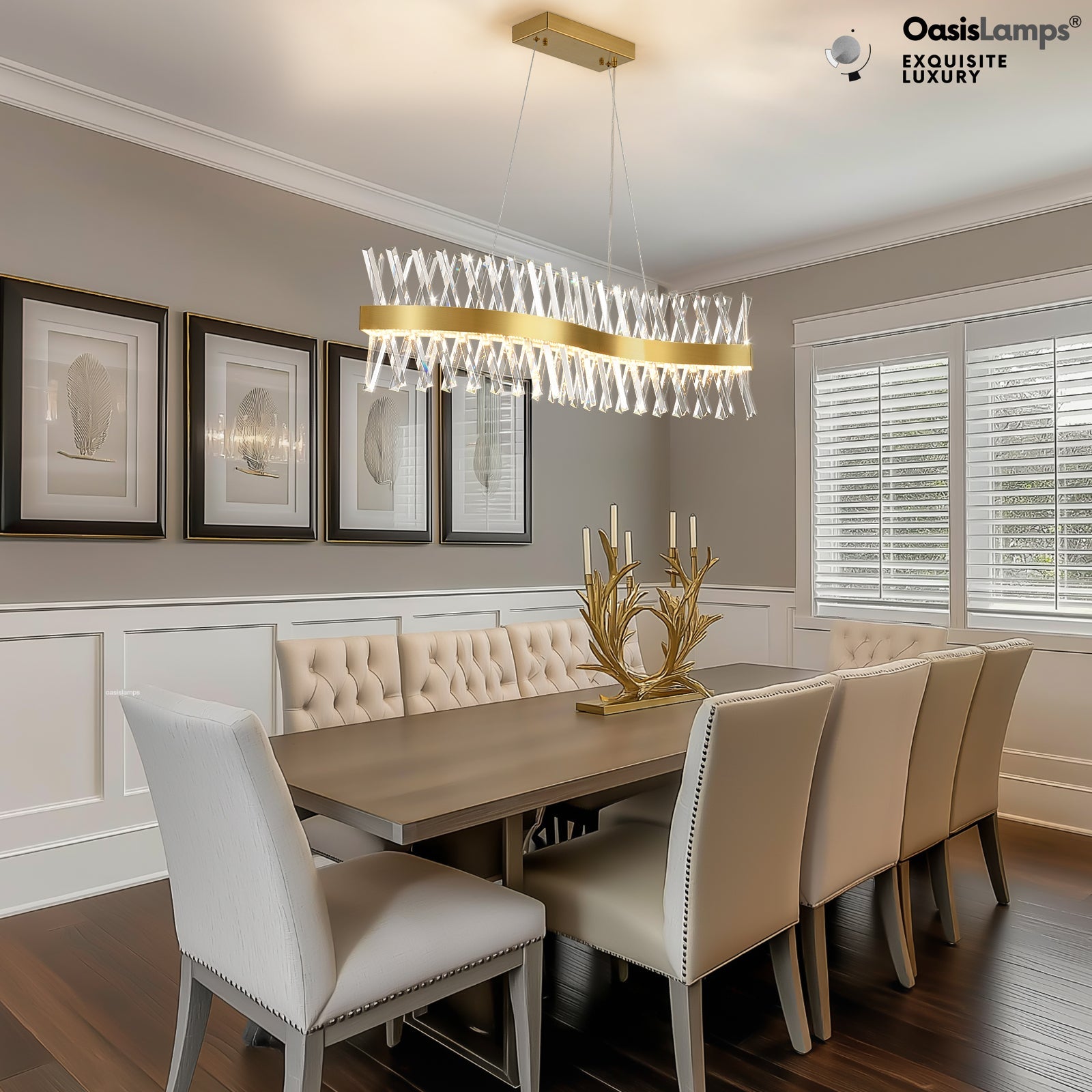 Vetro Prism Crystal Rectangular Chandelier 40" 47"L#Color_Brass,size_40"L