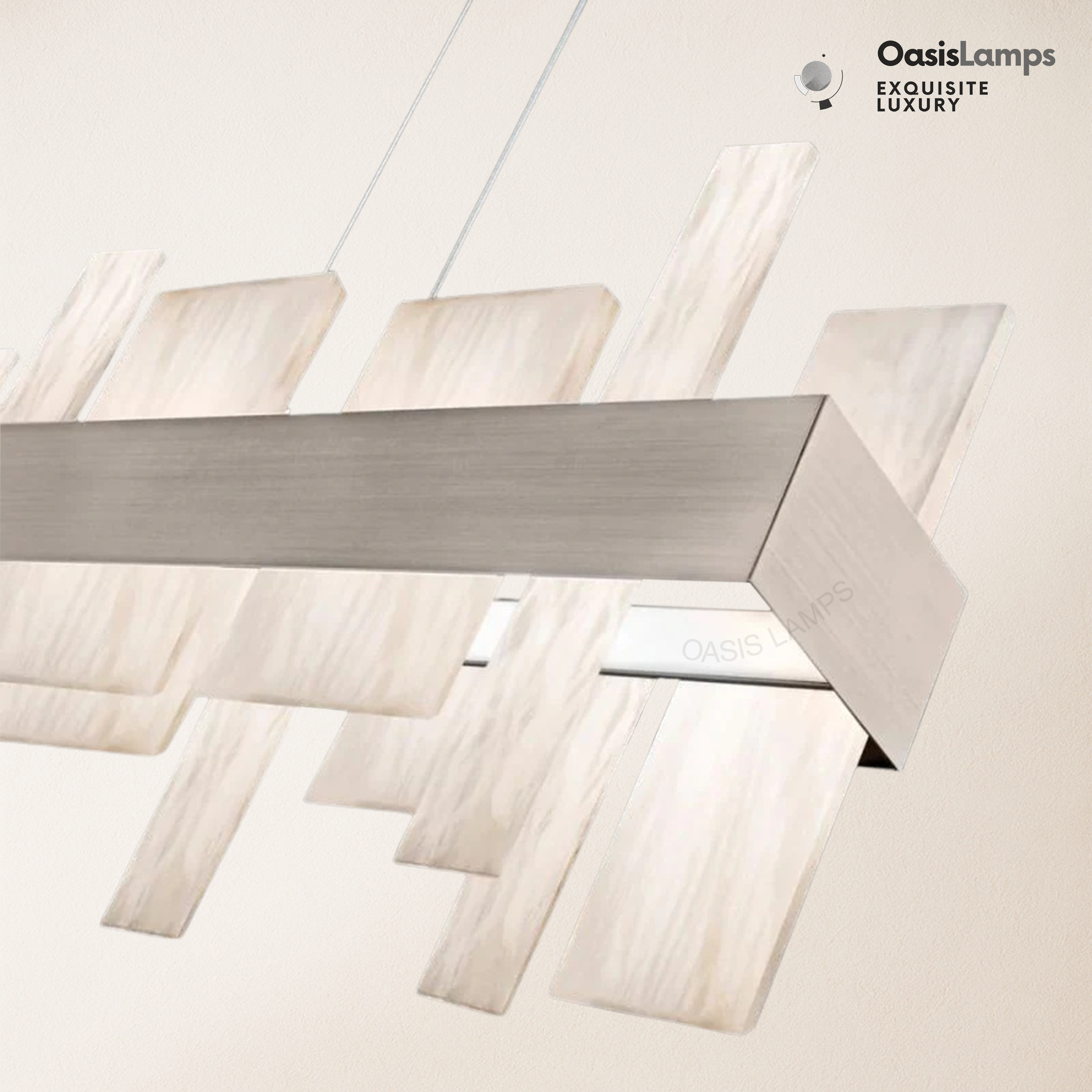 Swang Acropolis 46in LED Linear Alabaster Chandelier#Finish_Nickel