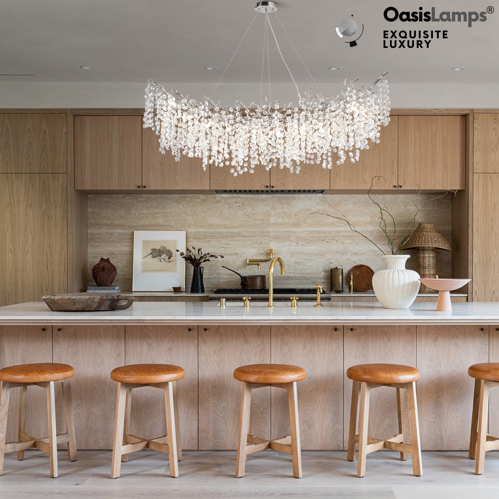 Lustre Branches Crystal Rectangular Chandelier 55"L#Color_silver