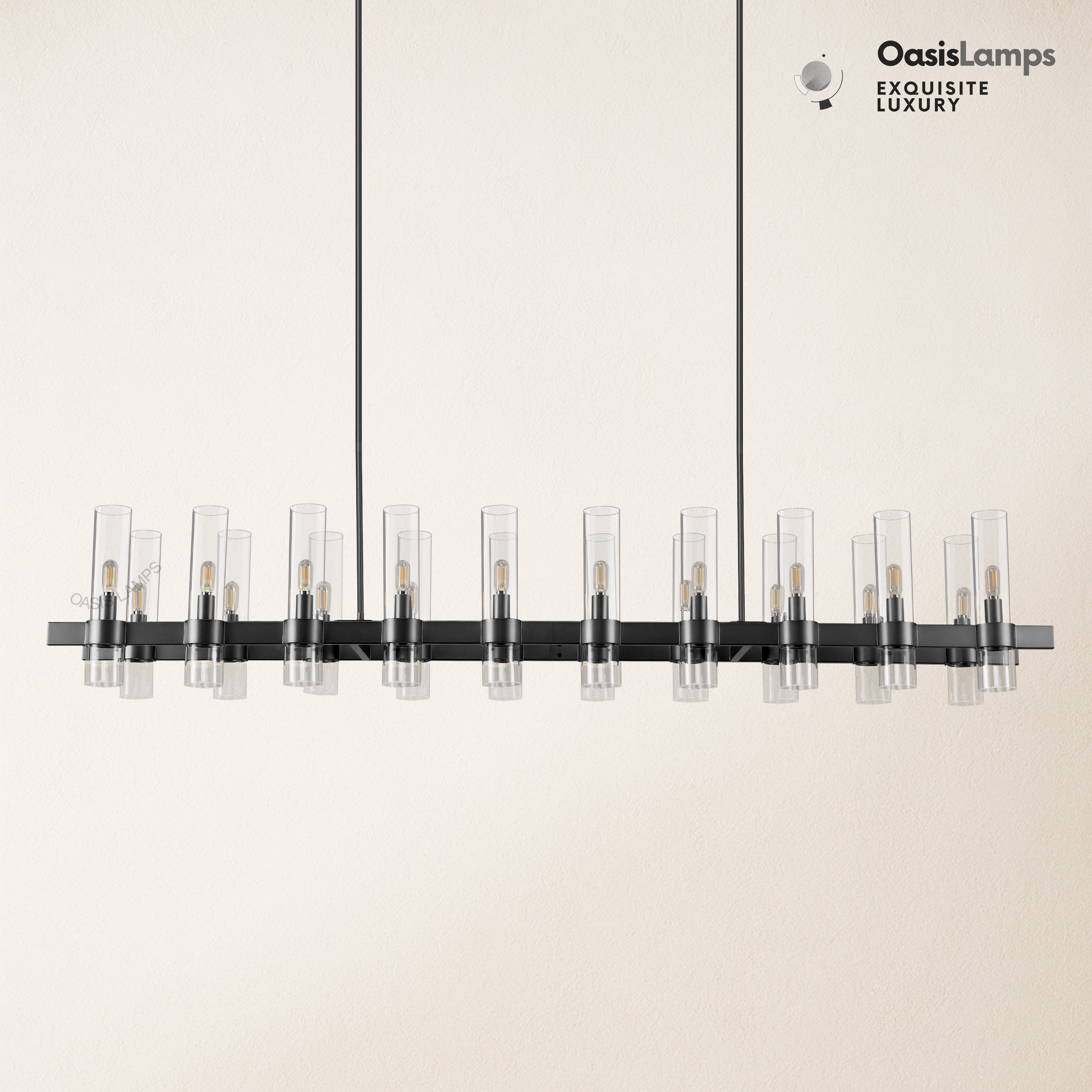 Cylora Glass Tube Rectangular Chandelier 54" 68"L#finish_black,size_68"