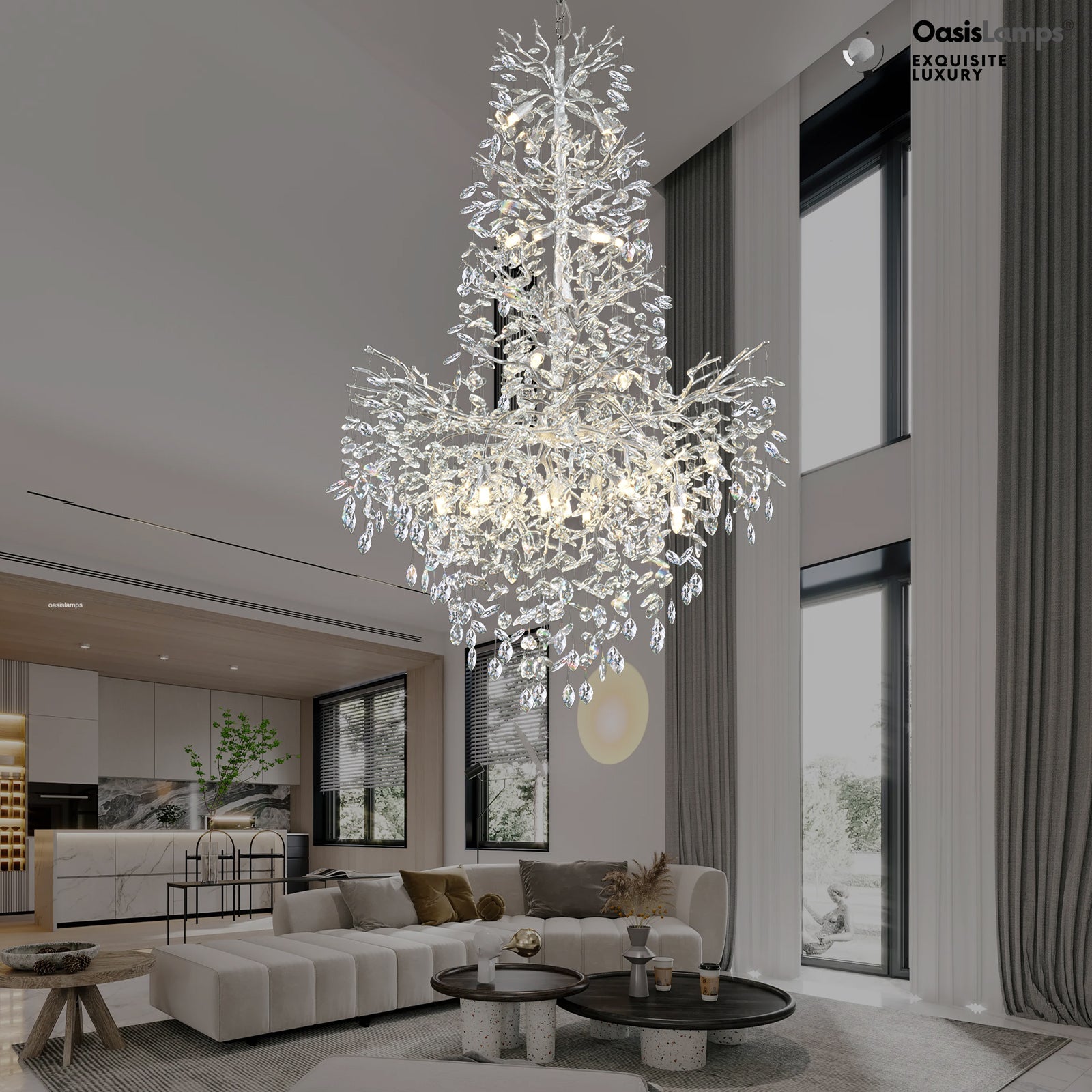 Frostleaf Cascade Grand Staircase Chandelier 61" 65"#Color_silver,Size_H61"