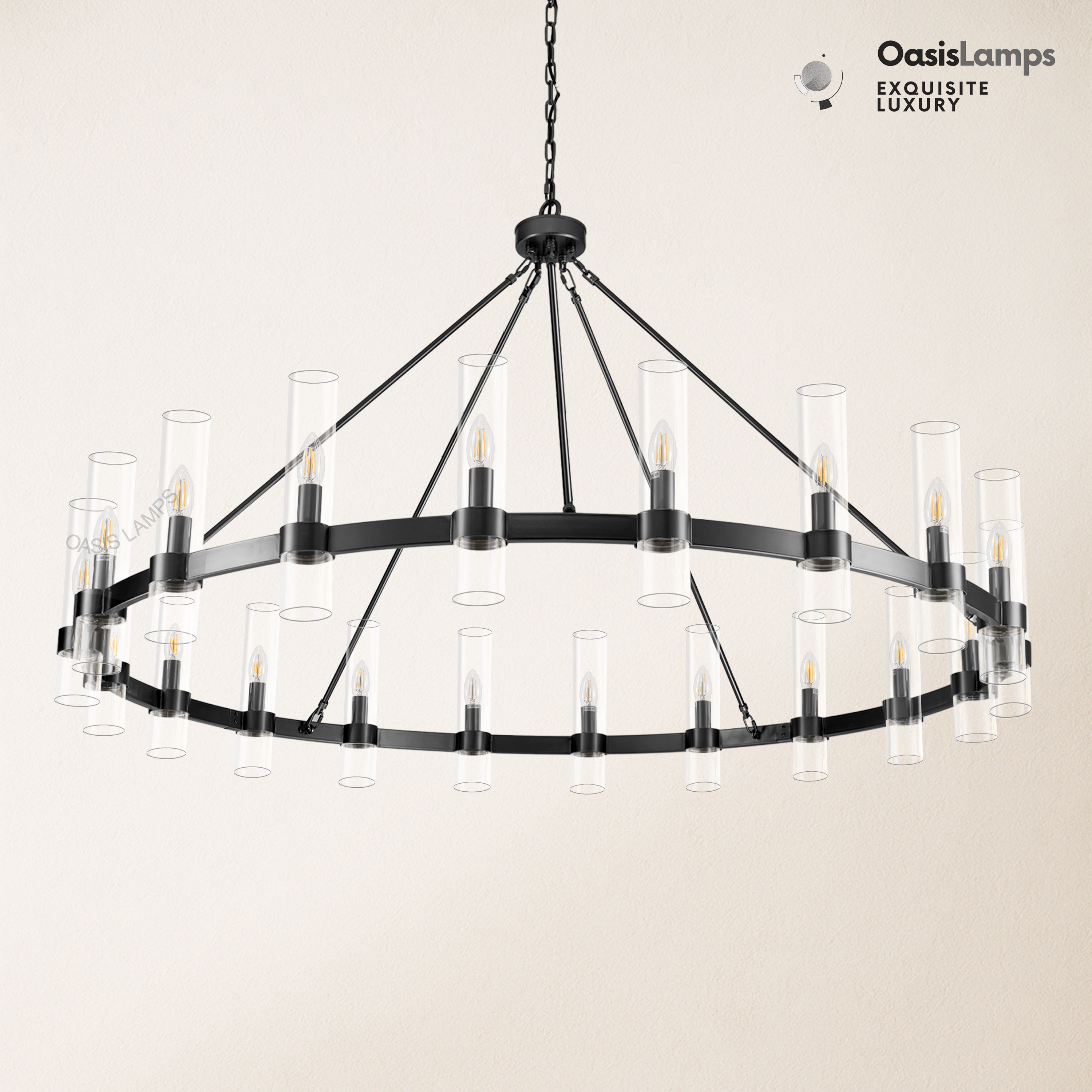 Cylora Glass Tube Round Chain Chandelier 48" 60" 70"D#Color_Black,Size_60"