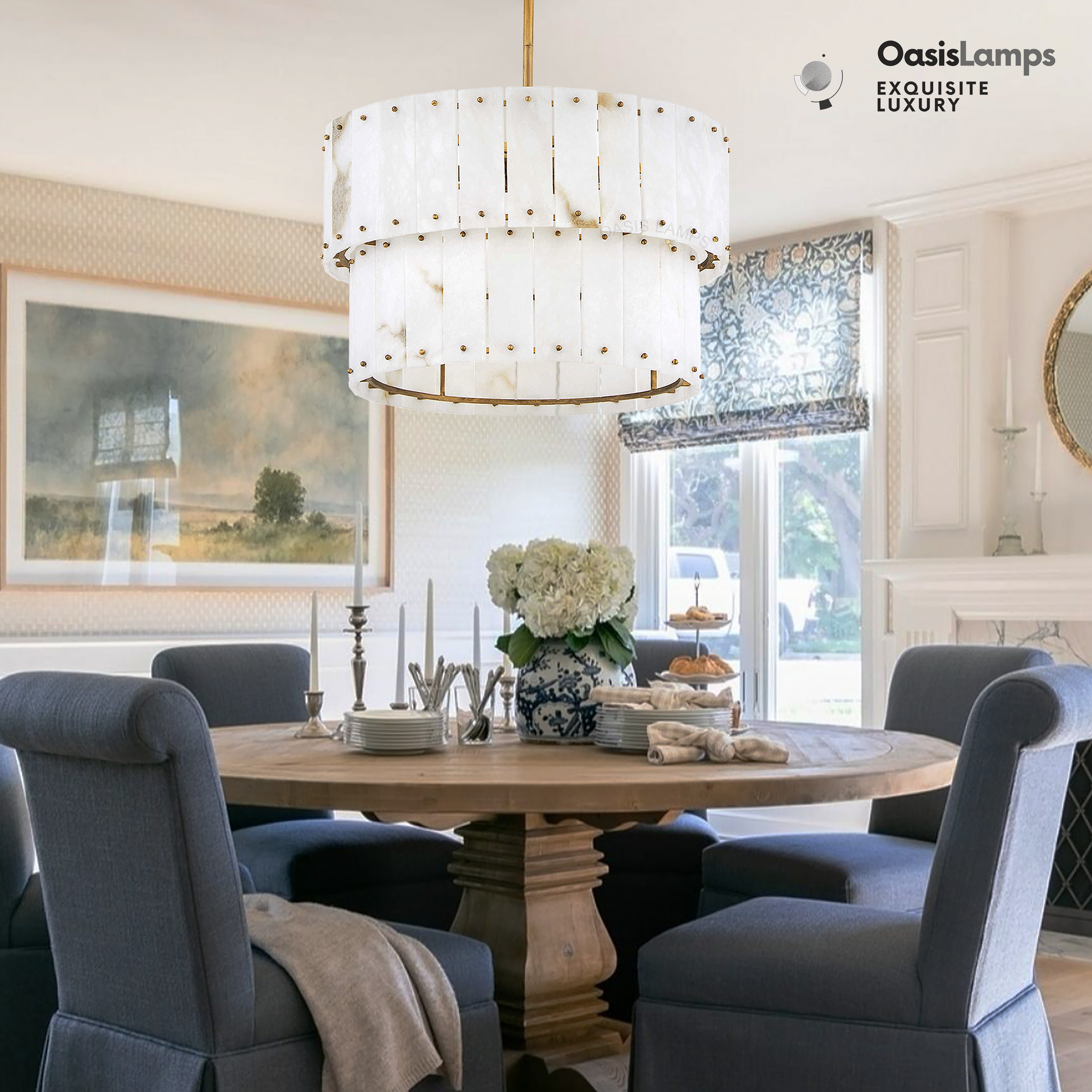 Rancho Alabaster 2-Tier Round Chandelier (Middle)