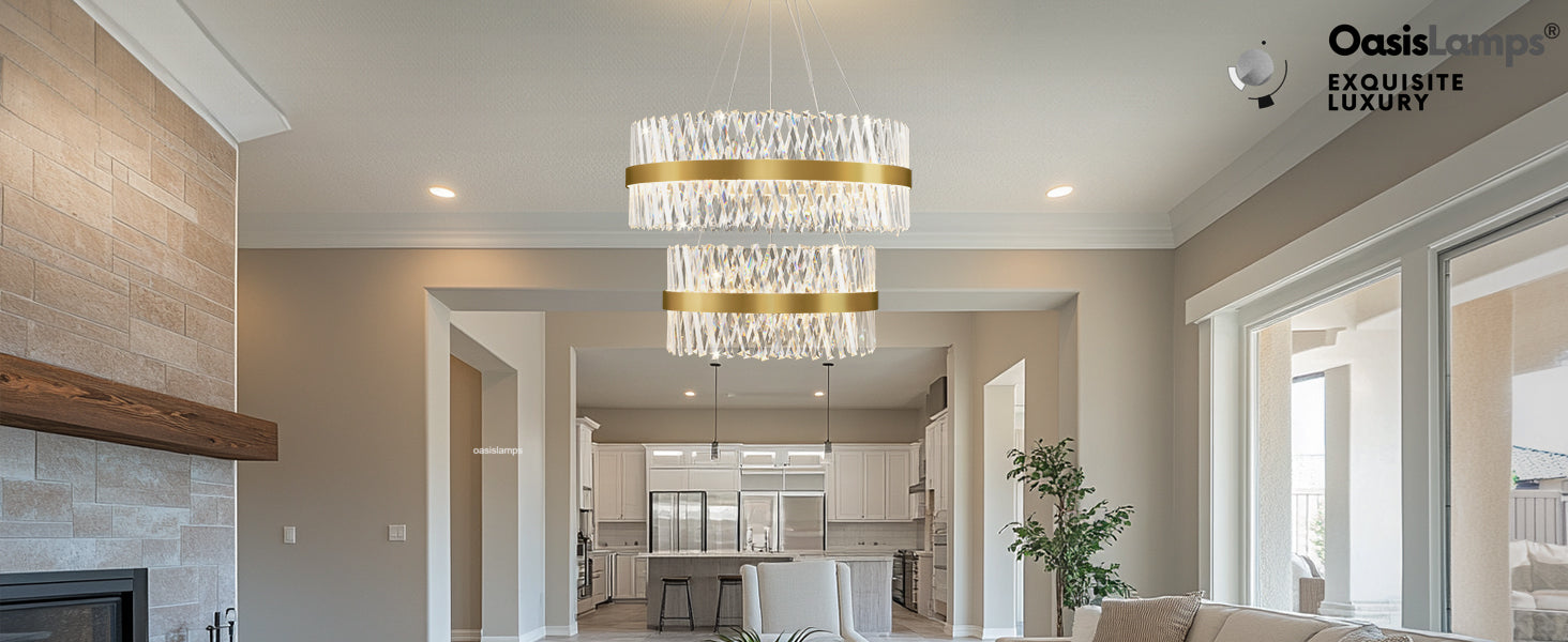 Vetro Prism Crystal 2-Tier Chandelier 31.5" 40" L#Color_Brass,size_D31.5"+D23.6"