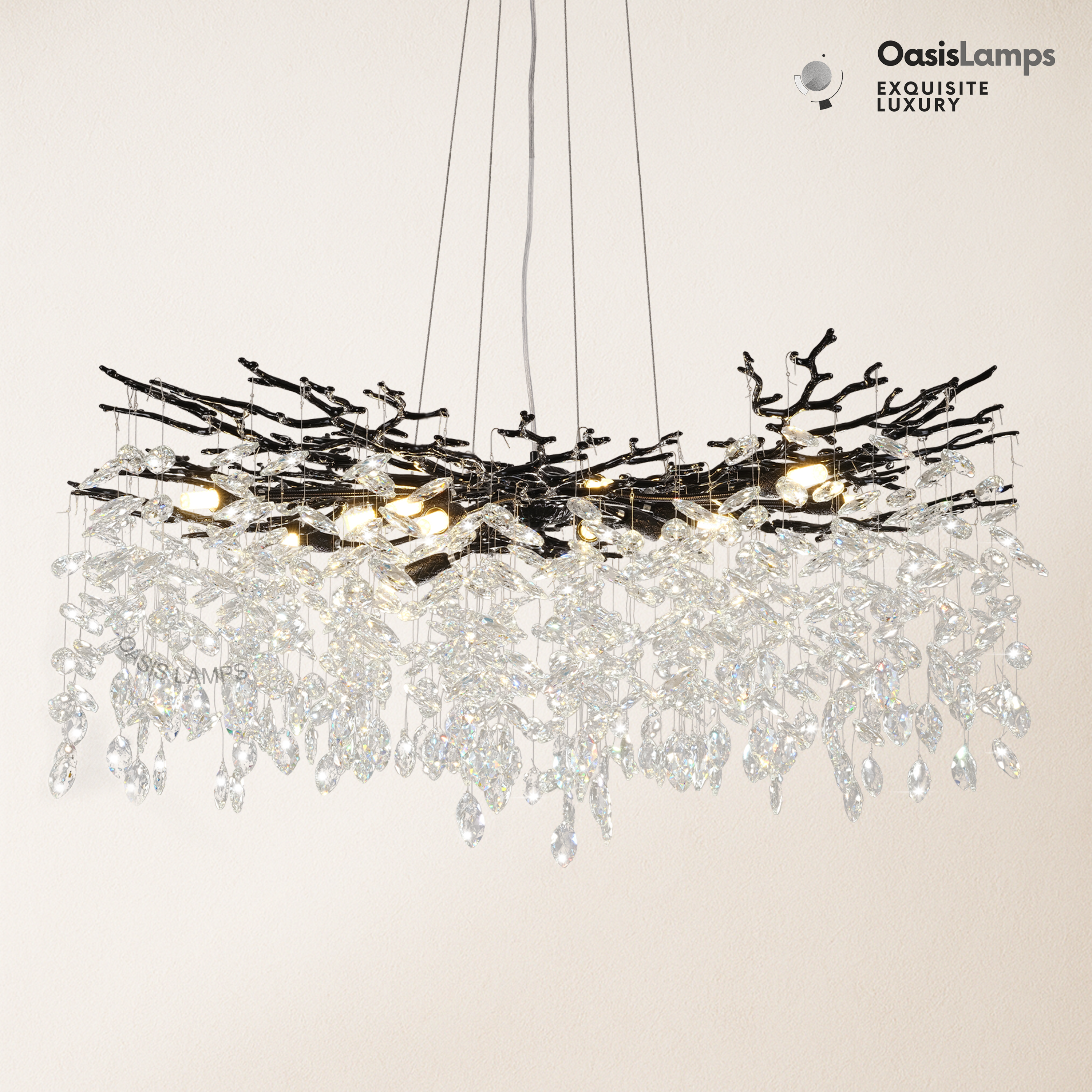 Frostleaf Cascade Branch Crystal Round Chandelier 30" 40" D#color_black,size_D-40inches