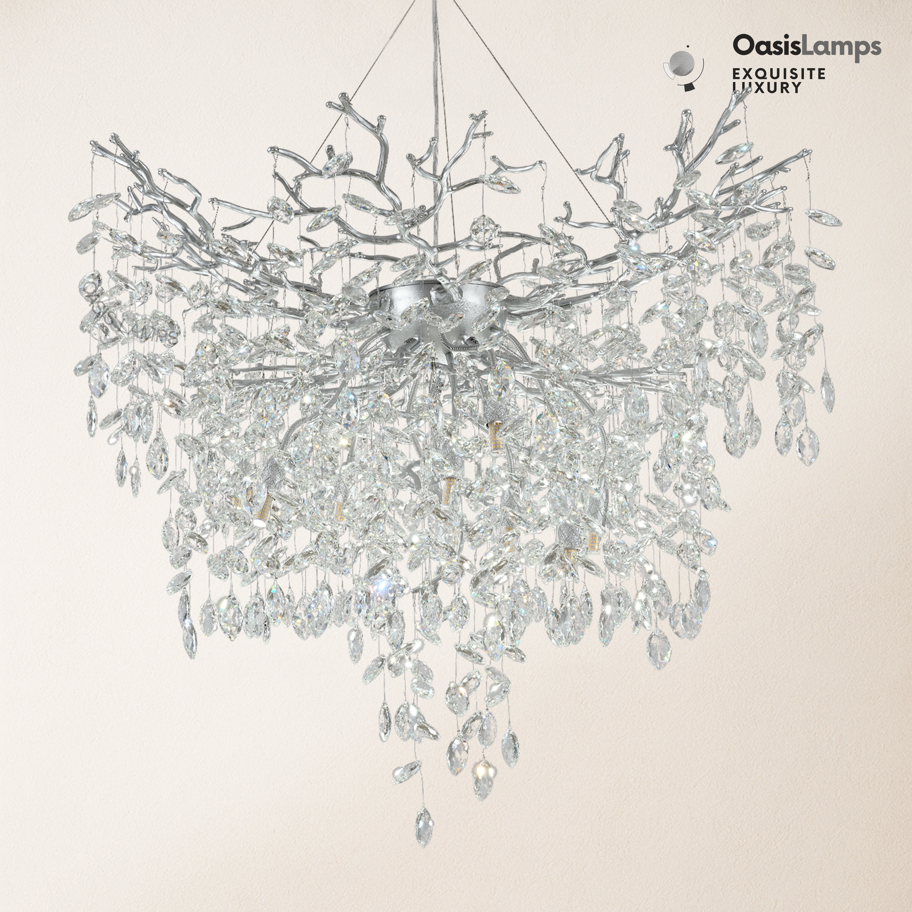 Frostleaf Grand Cascade Branches Chandelier 21'' 24" 32" 40"D#finish_silver,size_40"