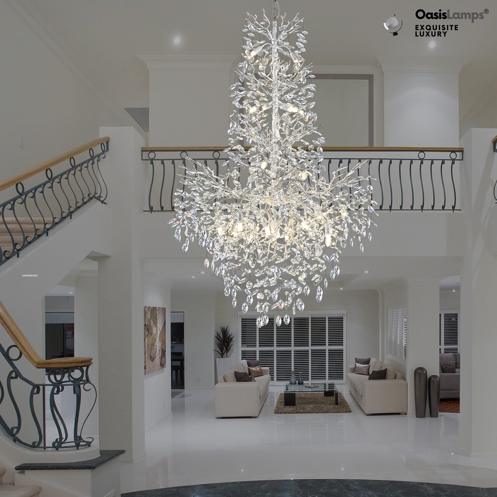 Frostleaf Cascade Grand Staircase Chandelier 61" 65"#Color_silver,Size_H61"