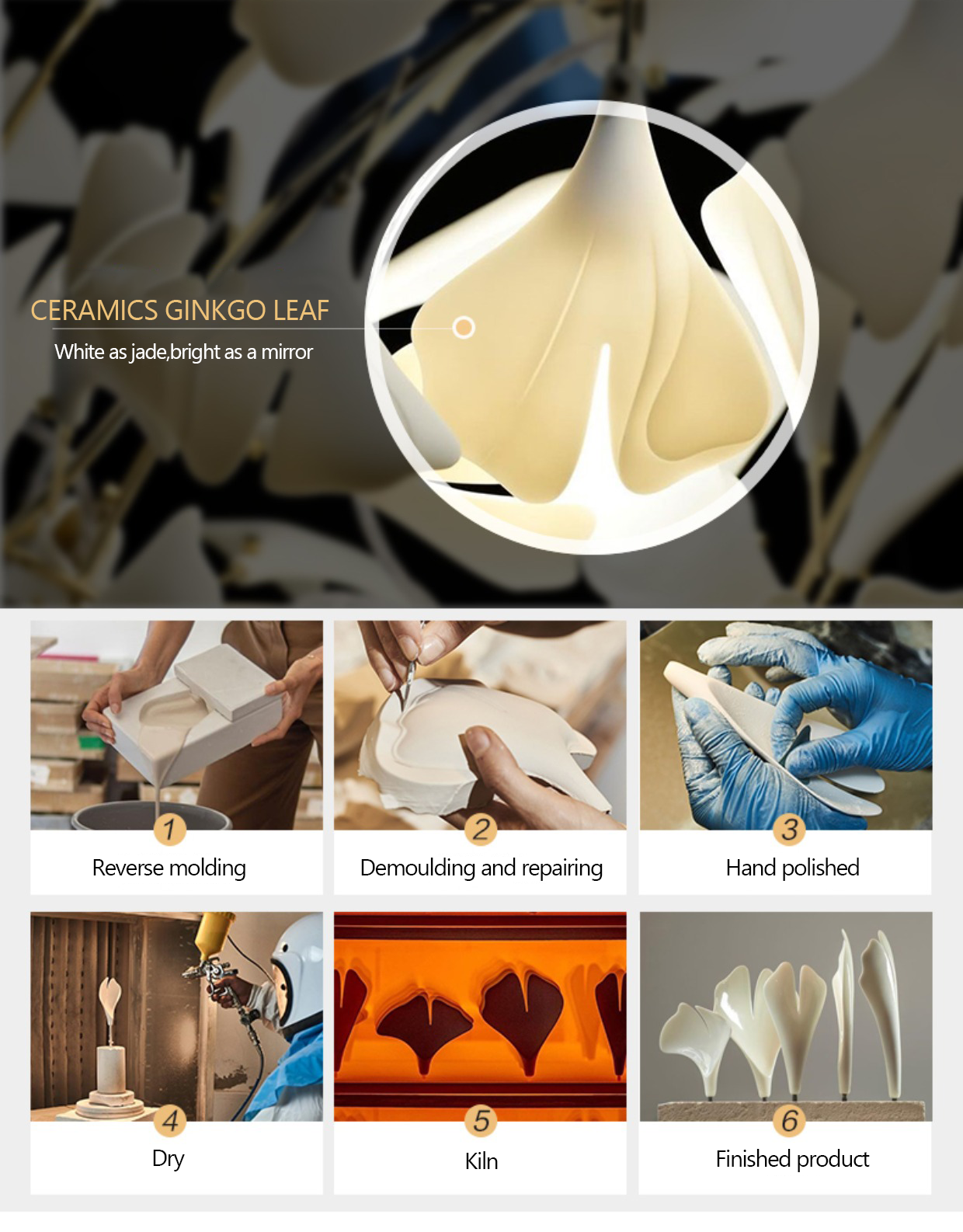 Ceramic Ginkgo Luxury Bloomwave Length Chandelier L59" L108" L118" L130"