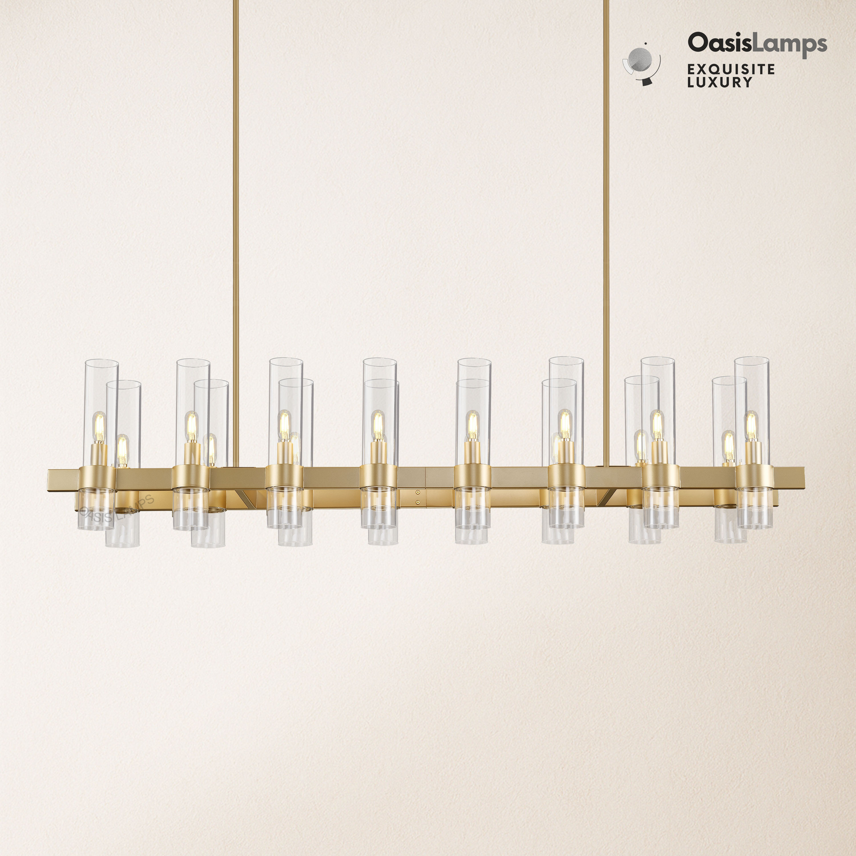 Cylora Glass Tube Rectangular Chandelier 54" 68"L#finish_brass,size_54"