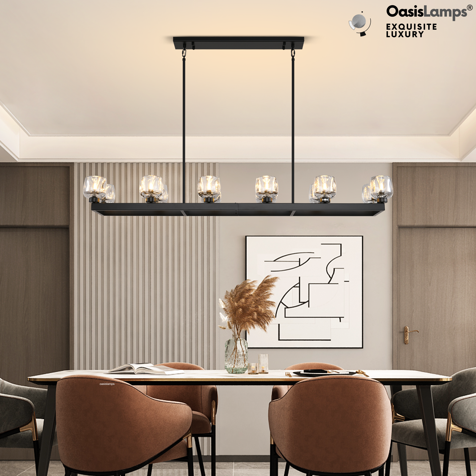 Vellum Rectangular Chandelier 59" 68"L#color_Black,size_59"-Rectangular